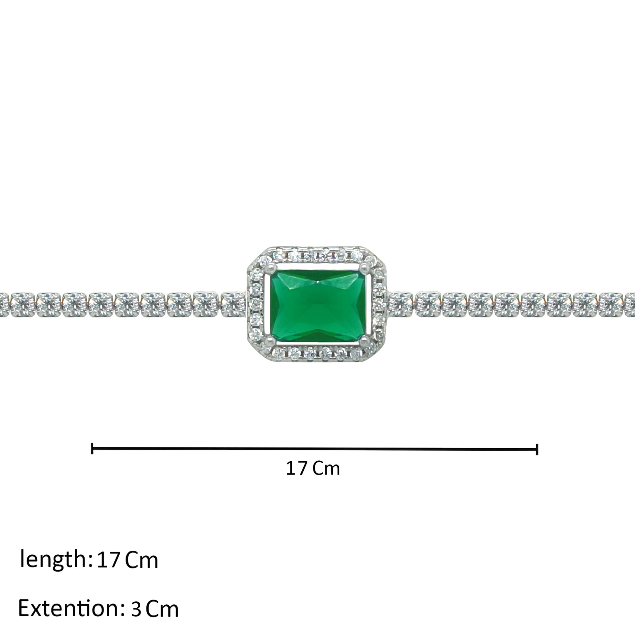 Asfour Crystal Tennis Bracelet With Emerald Zircon Stone In 925 Sterling Silver-BM0025-WG