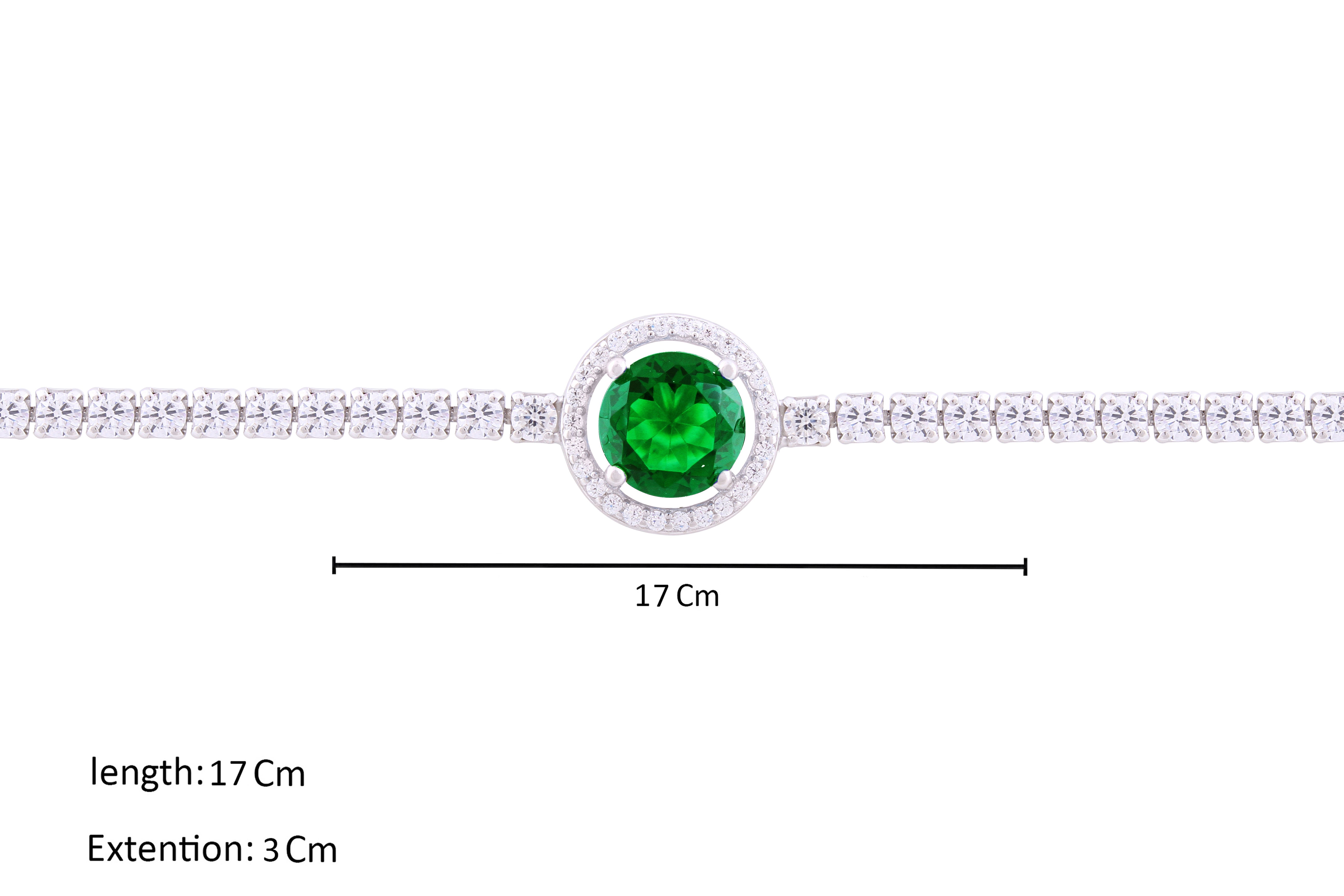 Asfour Crystal Tennis Bracelet With Halo Round Cut Emerald Zircon In 925 Sterling Silver BM0026-WG