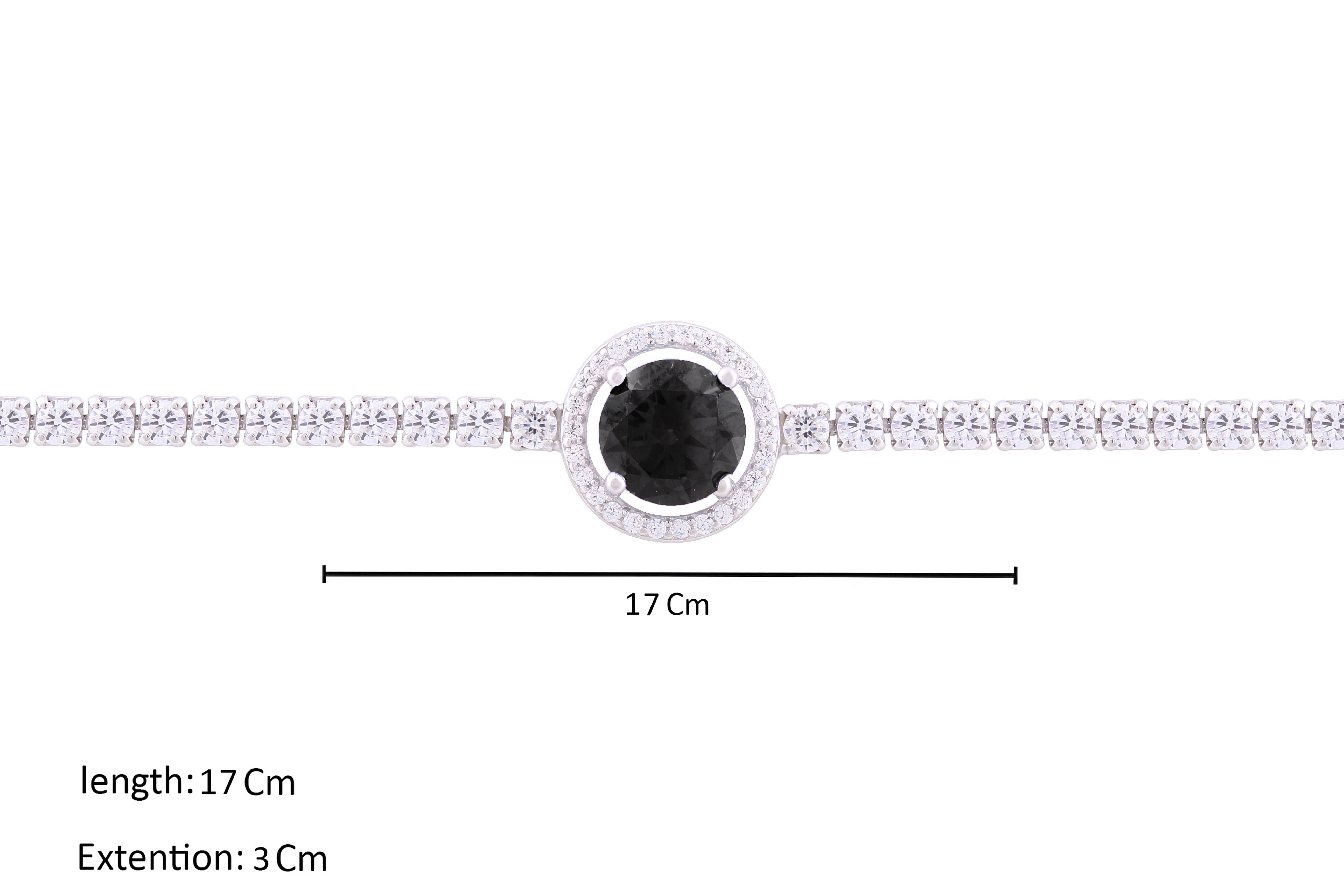 Asfour Crystal Tennis Bracelet With Halo Round Cut Black Zircon In 925 Sterling Silver BM0026-WP