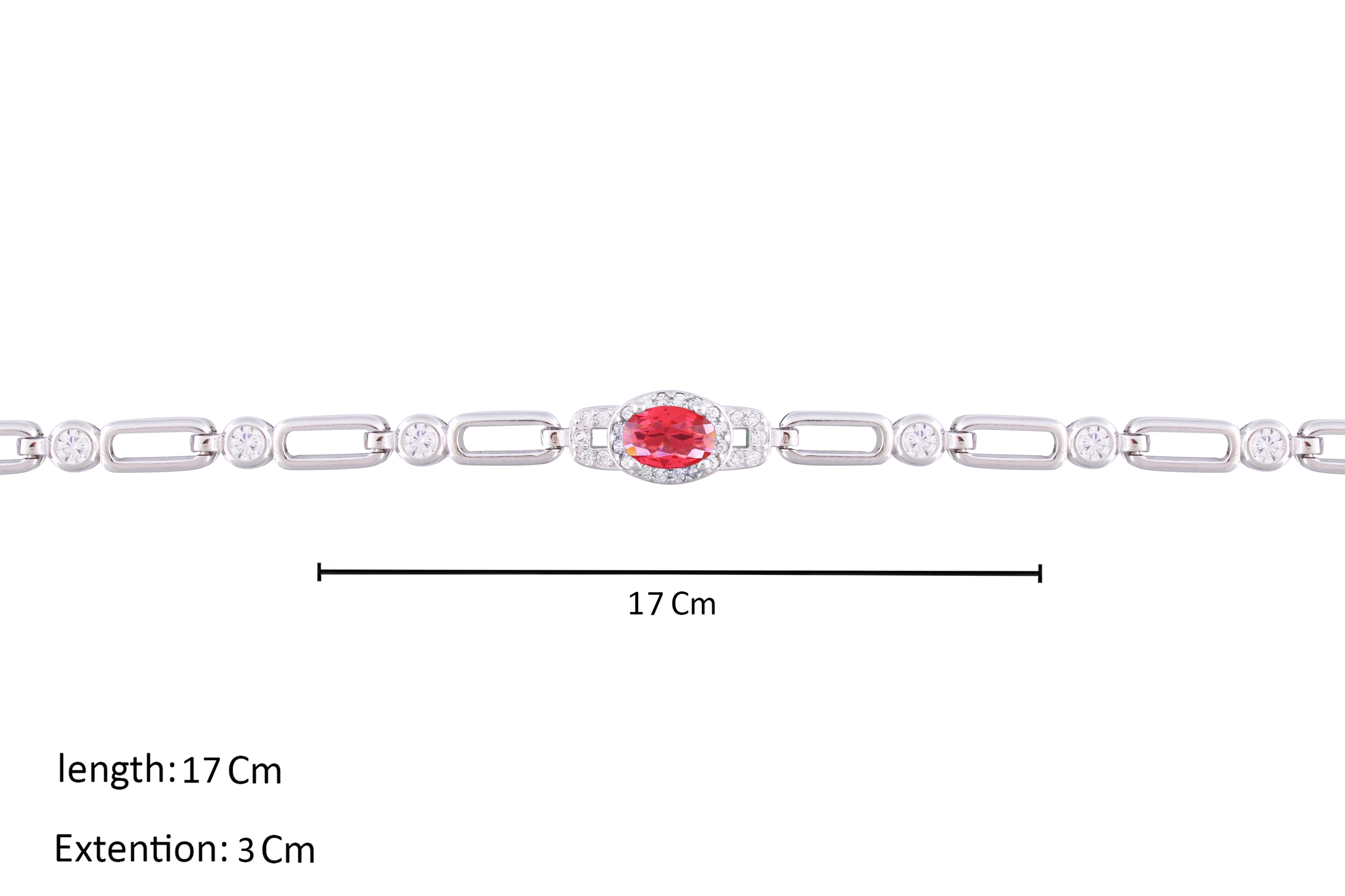 Asfour Crystal Chain Bracelet inlaid With Fuchsia & Clear Zircon Stones In 925 Sterling Silver-BM0047-F