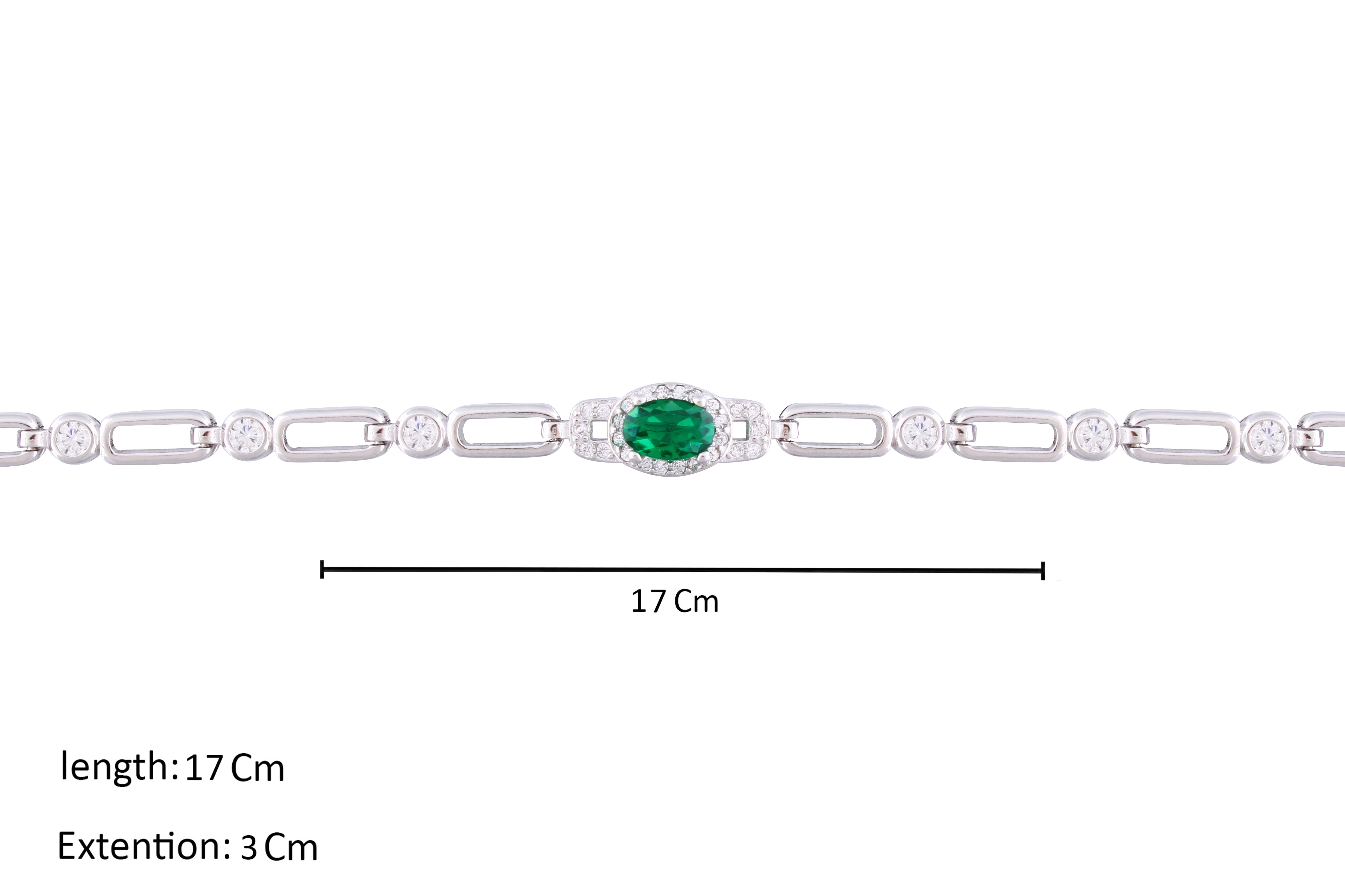 Asfour Crystal Chain Bracelet inlaid With Emerald & Clear Zircon Stones In 925 Sterling Silver-BM0047-G