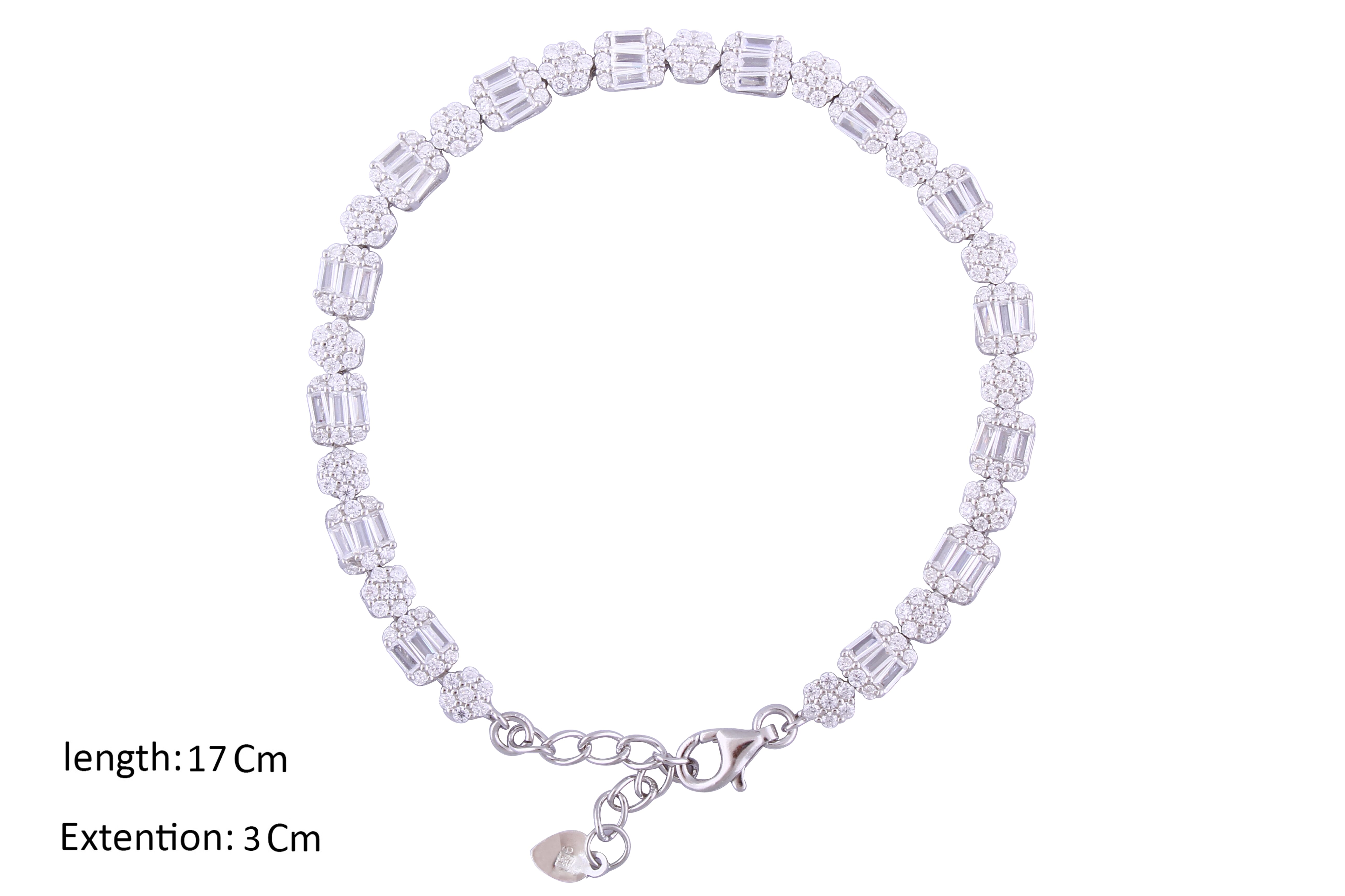 Asfour Crystal Tennis Bracelet With Flower & Baguette Design In 925 Sterling Silver-BM0049