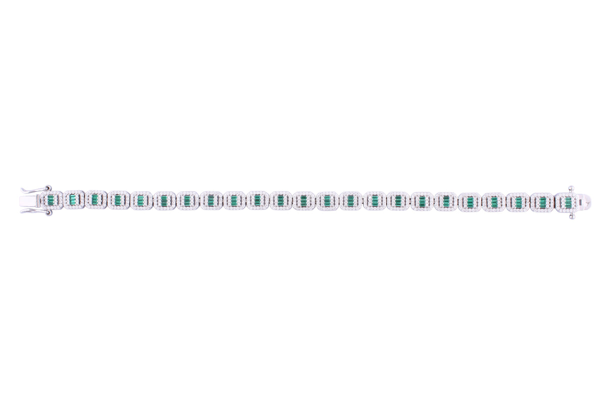 Asfour Crystal Tennis Bracelet With Turquoise Pear & Emerald Zircon In 925 Sterling Silver