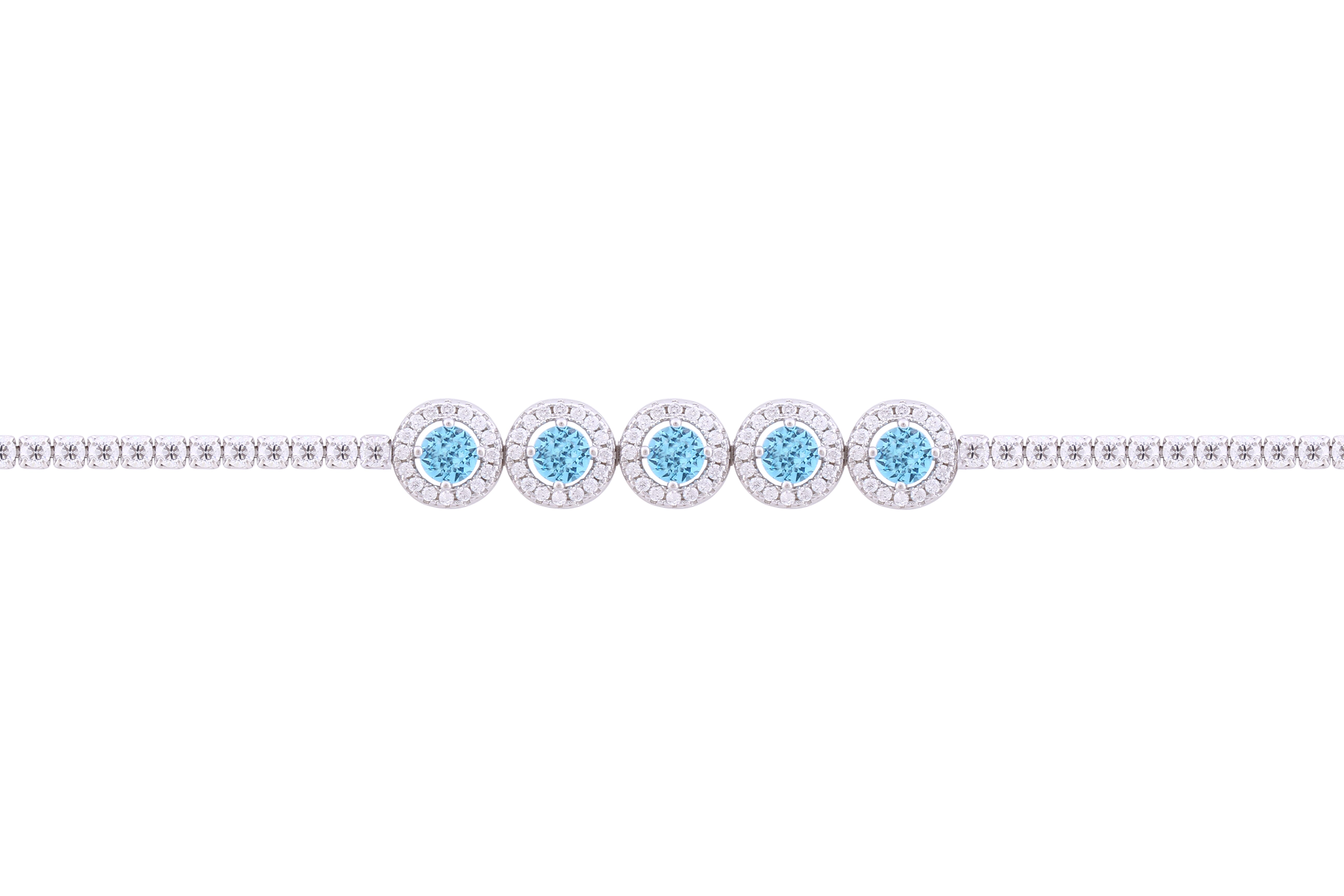 Asfour Crystal Tennis Bracelet With Turquoise Pear & Emerald Zircon In 925 Sterling Silver