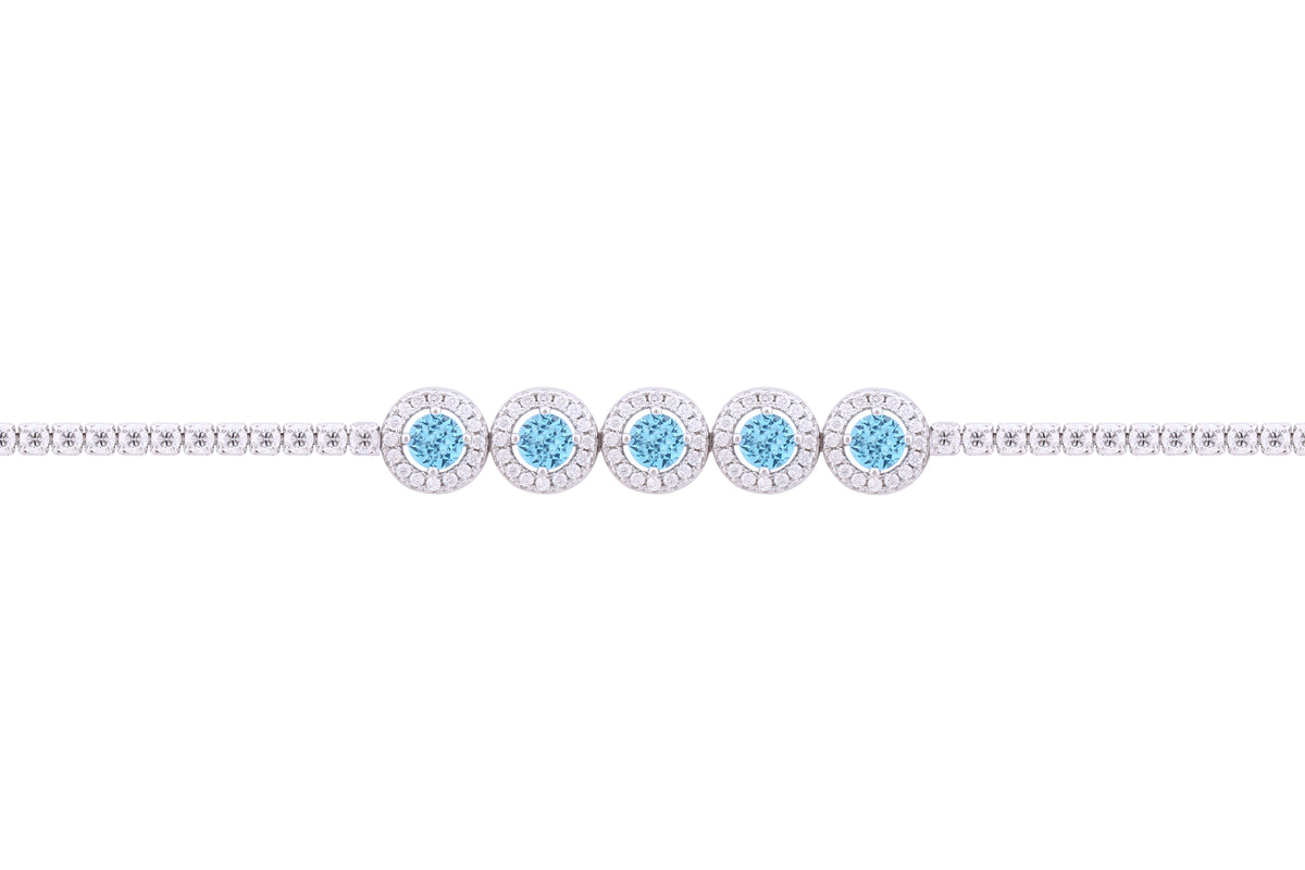 Asfour Crystal Tennis Bracelet With Turquoise Pear & Emerald Zircon In 925 Sterling Silver