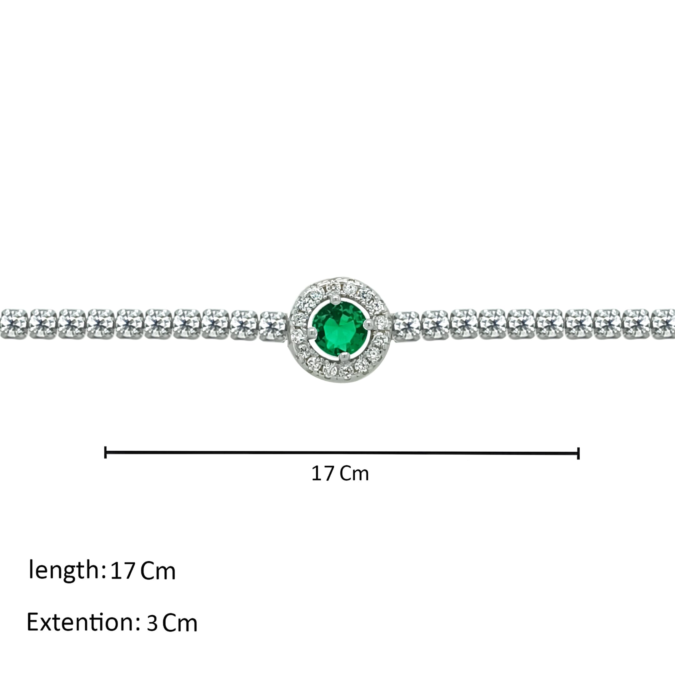 Asfour Crystal Tennis Bracelet With Emerald Round Zircon In 925 Sterling Silver-BM0059-WG