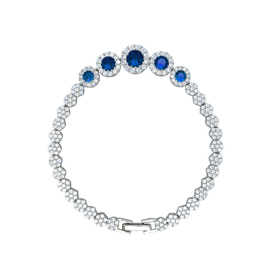 Asfour Crystal Tennis Bracelet With Turquoise Pear & Emerald Zircon In 925 Sterling Silver