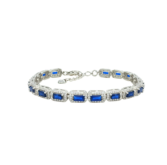Asfour Crystal Tennis Bracelet With Turquoise Pear & Emerald Zircon In 925 Sterling Silver
