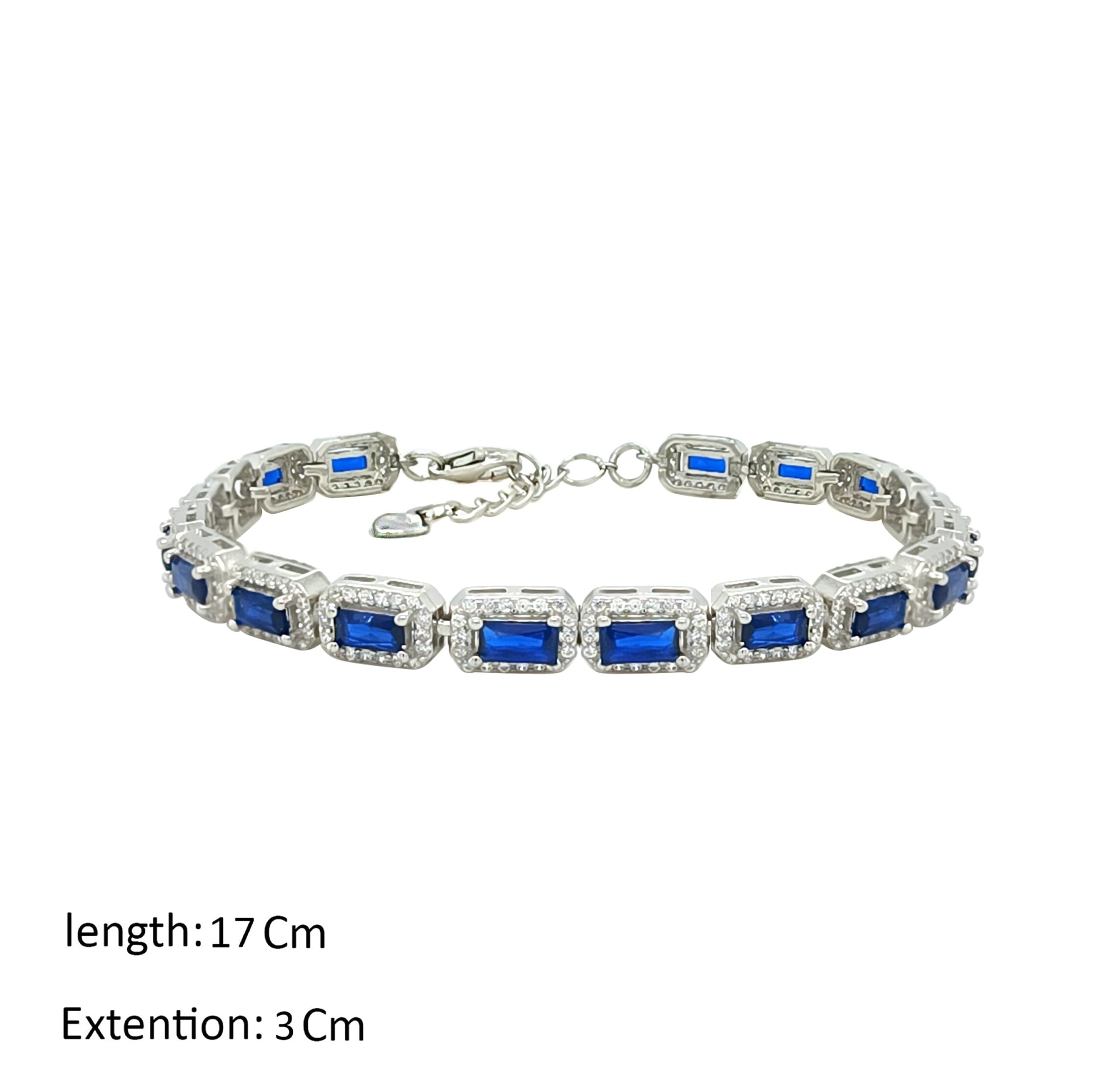 Asfour Crystal Tennis Bracelet With Blue Emerald Design In 925 Sterling Silver-BM0063-Q-WB