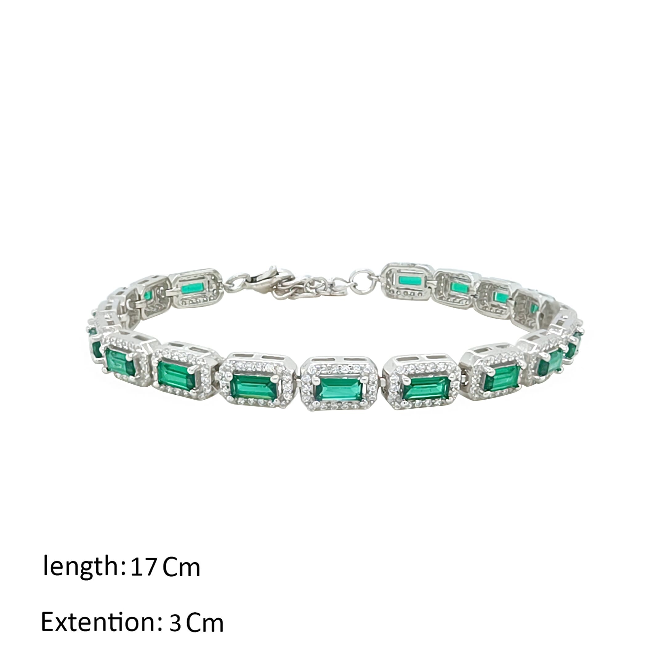 Asfour Crystal Tennis Bracelet With Emerald Zircon Design In 925 Sterling Silver-BM0063-Q-WG