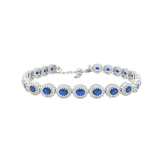 Asfour Crystal Tennis Bracelet With Turquoise Pear & Emerald Zircon In 925 Sterling Silver