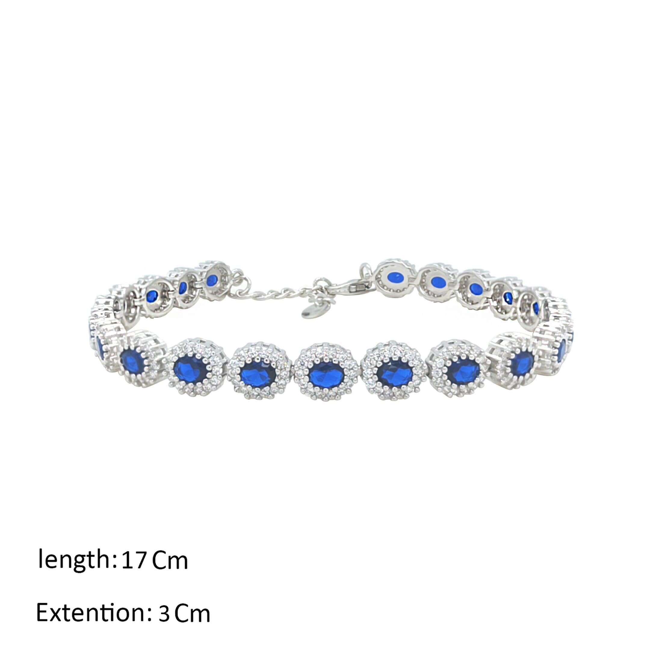 Asfour Crystal Tennis Bracelet With Blue Oval Design In 925 Sterling Silver-BM0065-WB