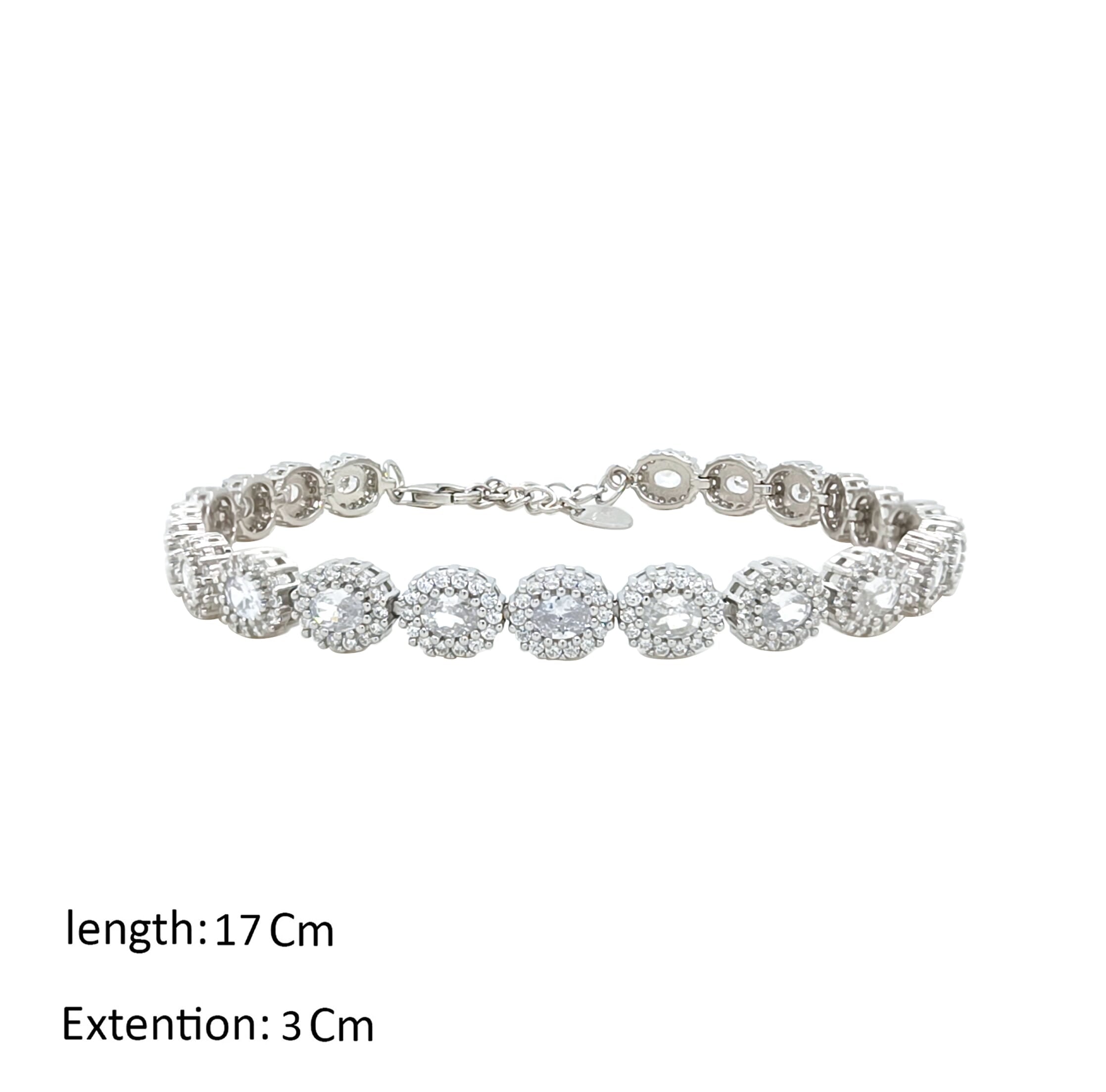 Asfour Crystal Tennis Bracelet With Zircon Oval Design In 925 Sterling Silver-BM0065