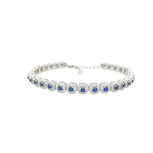 Asfour Crystal Tennis Bracelet With Turquoise Pear & Emerald Zircon In 925 Sterling Silver
