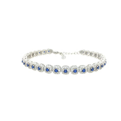 Asfour Crystal Tennis Bracelet With Turquoise Pear & Emerald Zircon In 925 Sterling Silver