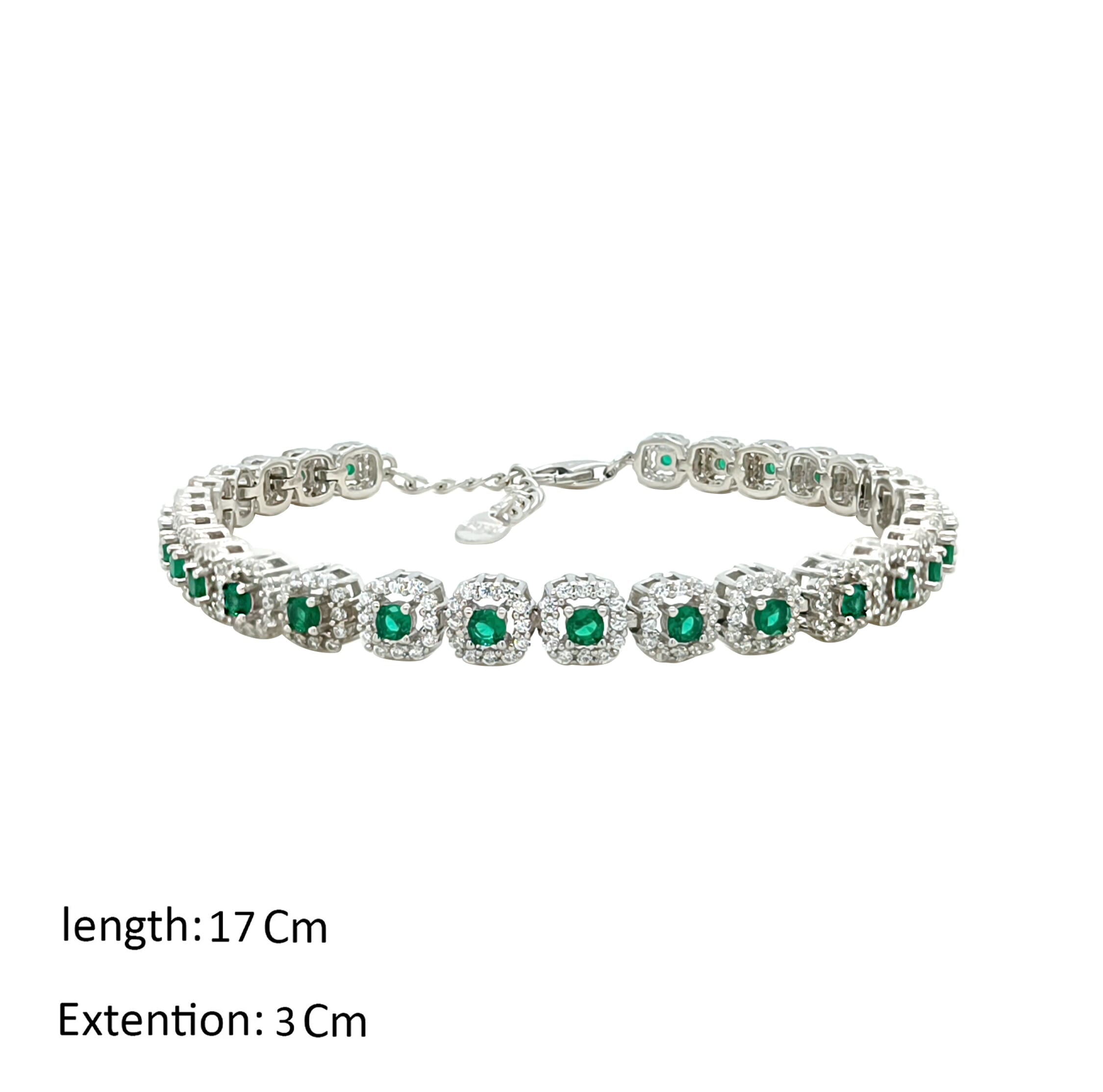 Asfour Crystal Tennis Bracelet With Emerald Round Design In 925 Sterling Silver-BM0067-WG