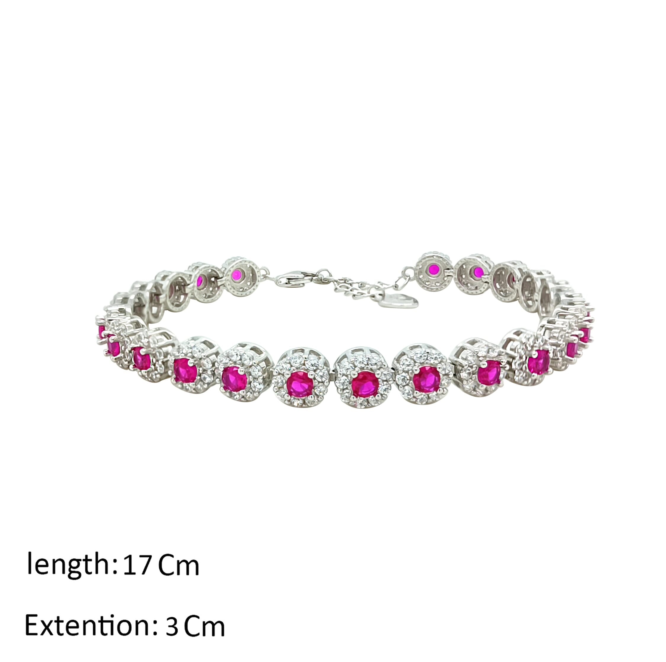 Asfour Crystal Tennis Bracelet With Fuchsia Round Zircon Design In 925 Sterling Silver-BM0069-WF