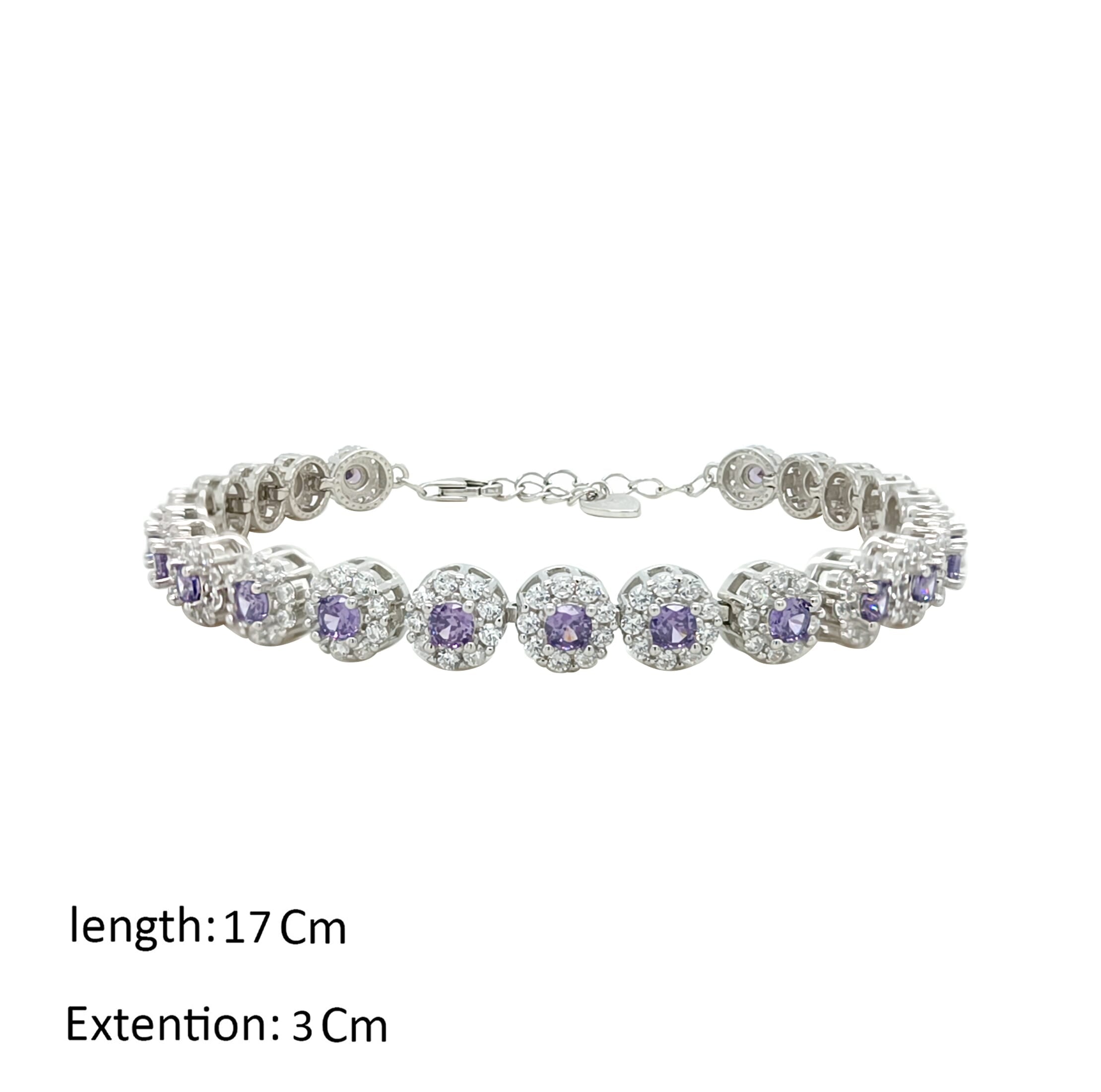 Asfour Crystal Tennis Bracelet With Tenzanite Round Zircon In 925 Sterling Silver-BM0069-WN