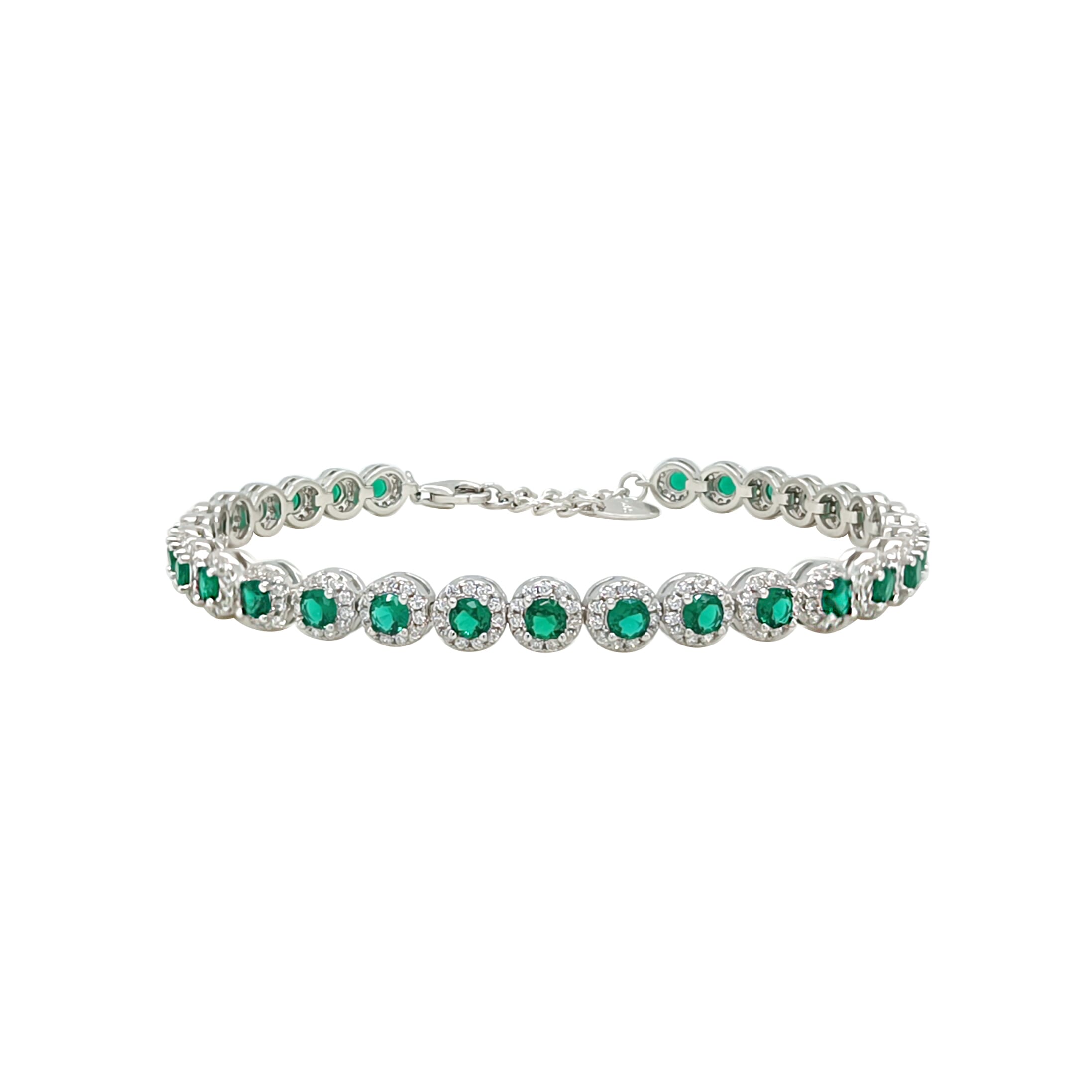 Asfour Crystal Tennis Bracelet With Turquoise Pear & Emerald Zircon In 925 Sterling Silver