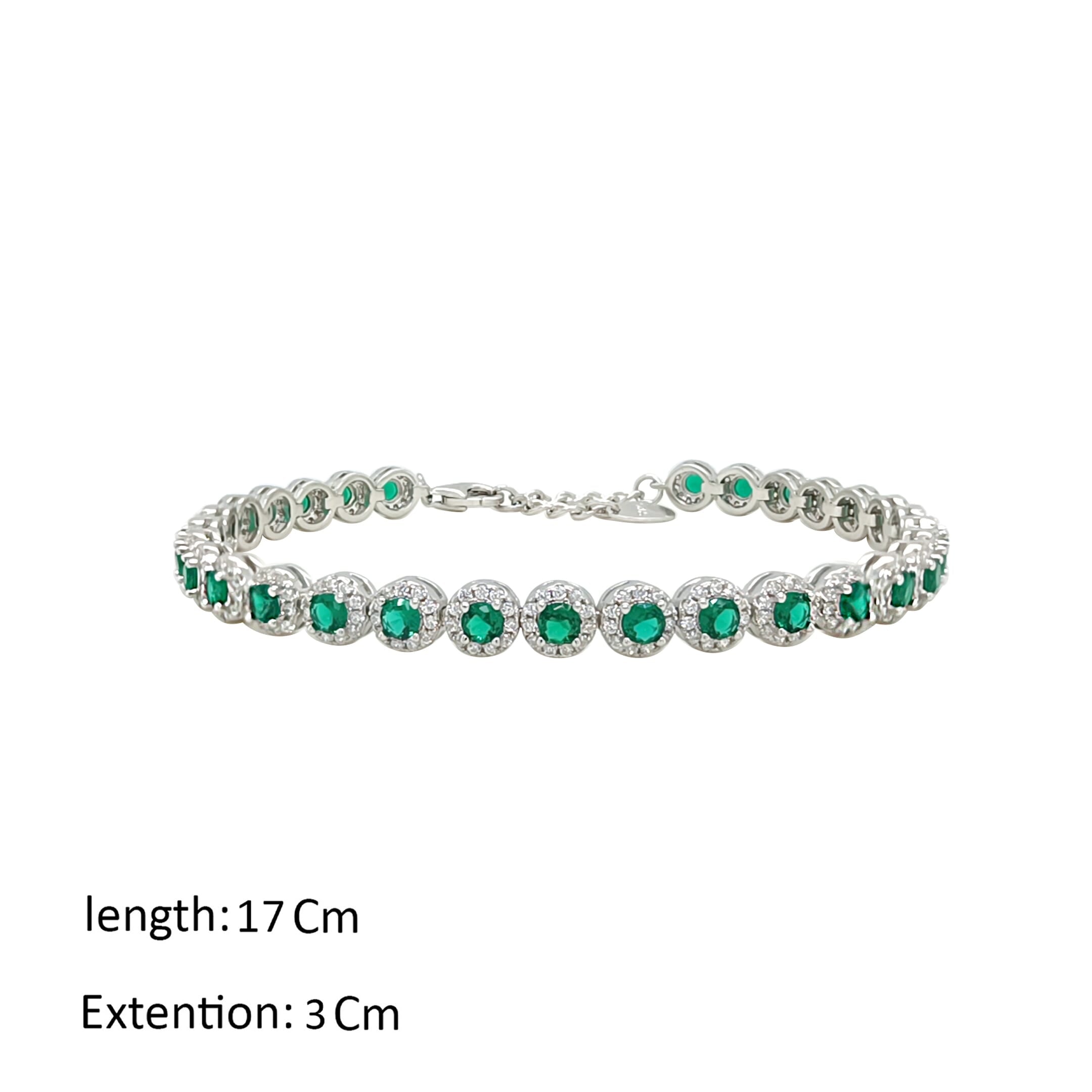 Asfour Crystal Tennis Bracelet With Emerald Round Zircon Design In 925 Sterling Silver-BM0070-WG