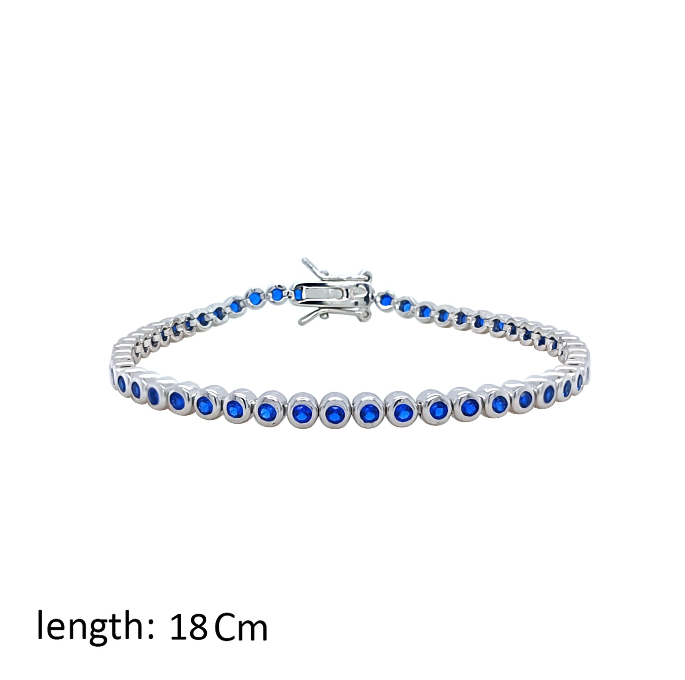 Asfour Crystal Tennis Bracelet With Blue Round Zircon In 925 Sterling Silver-BM0071-B