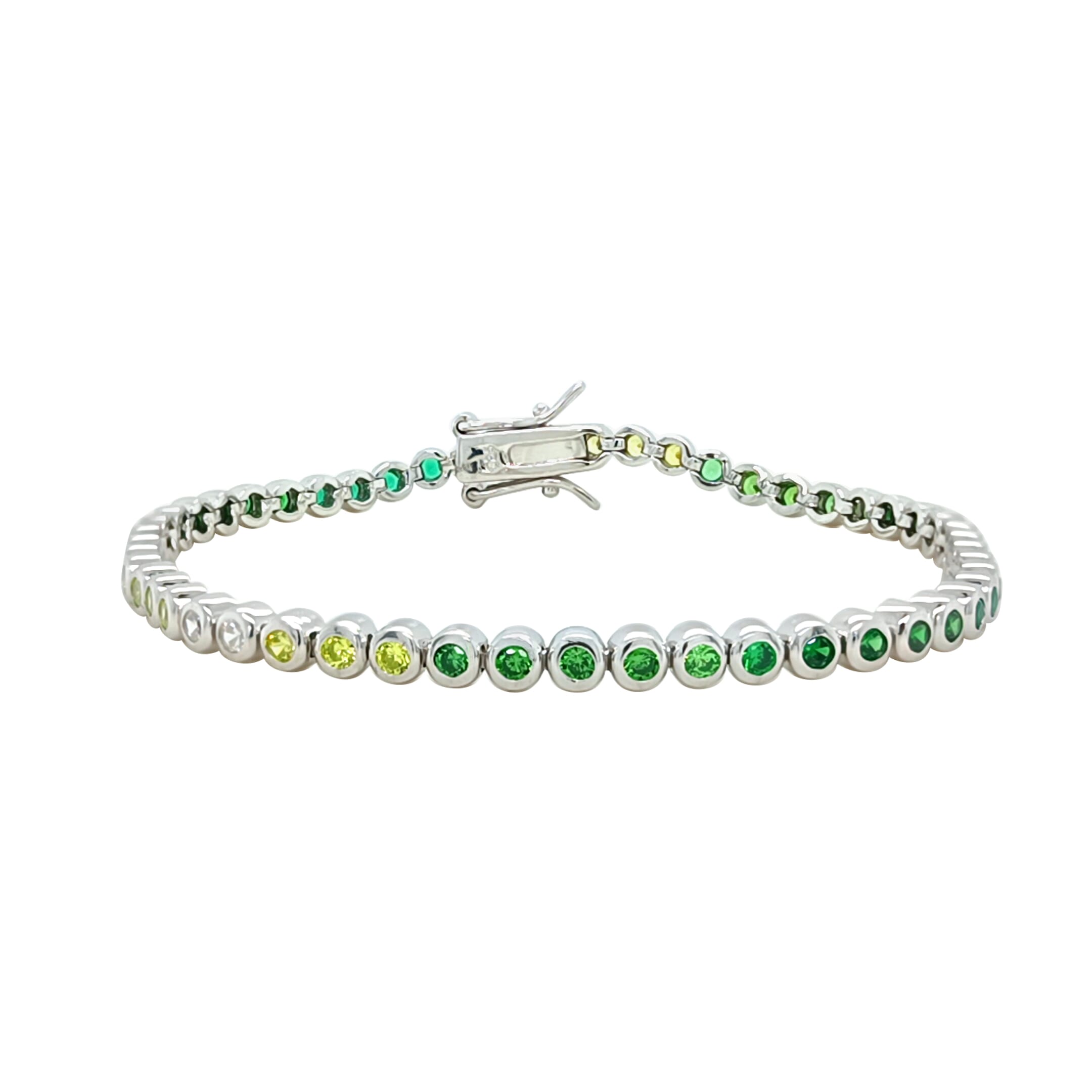 Asfour Crystal Tennis Bracelet With Turquoise Pear & Emerald Zircon In 925 Sterling Silver