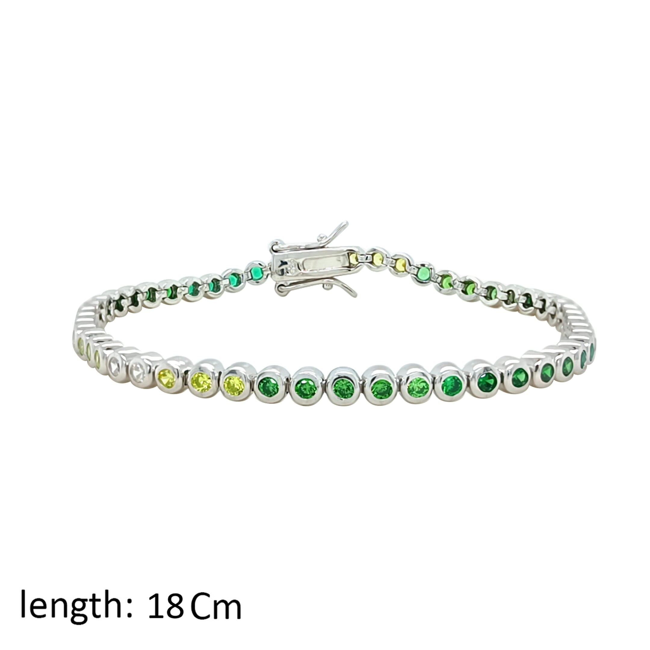 Asfour Crystal Tennis Bracelet With Gradiant Emerald Round Zircon In 925 Sterling Silver-BM0071-CG