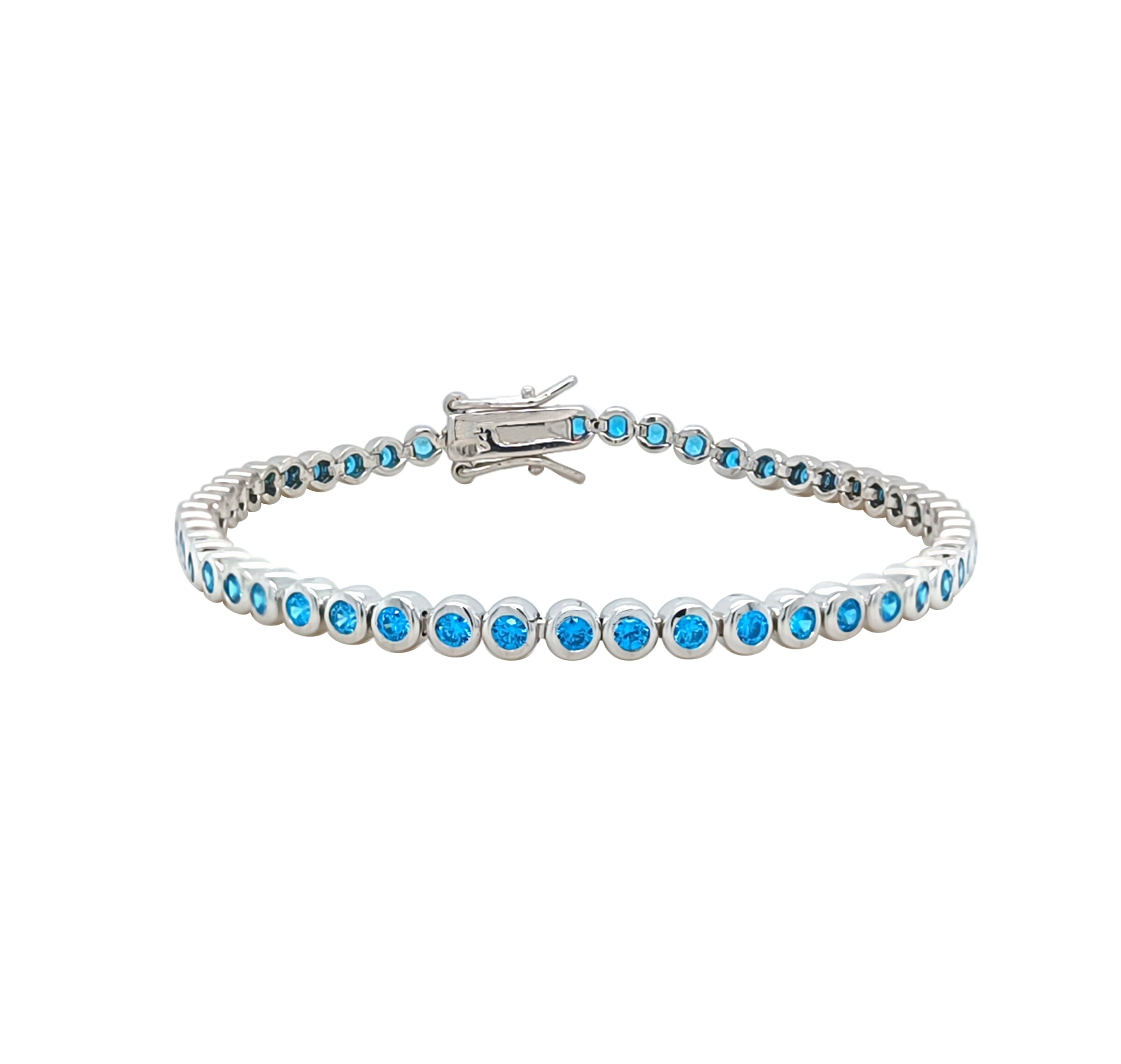 Asfour Crystal Tennis Bracelet With Turquoise Pear & Emerald Zircon In 925 Sterling Silver