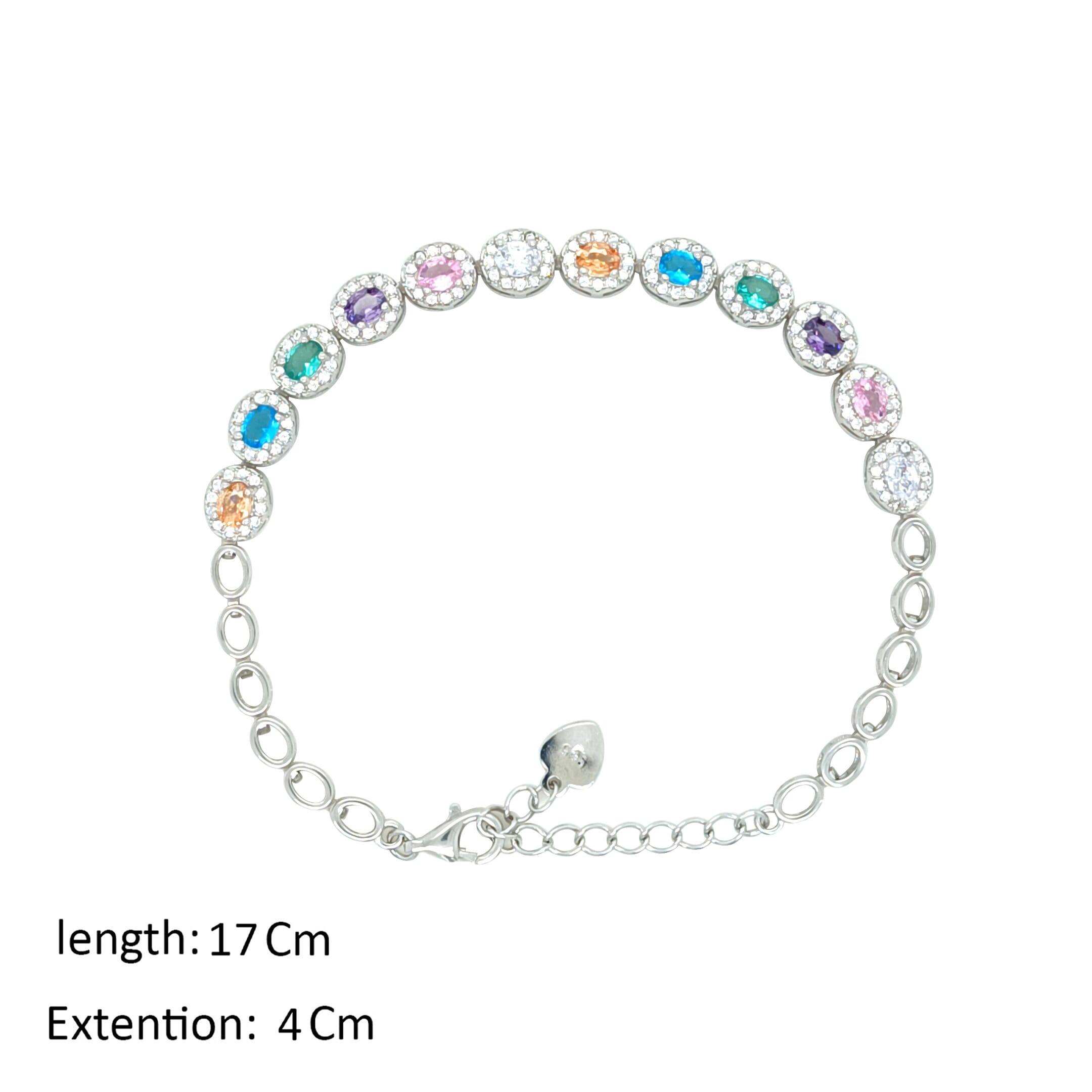 Asfour Crystal Fashion Bracelet With Multi Color Oval Design In 925 Sterling Silver-BM0073-K