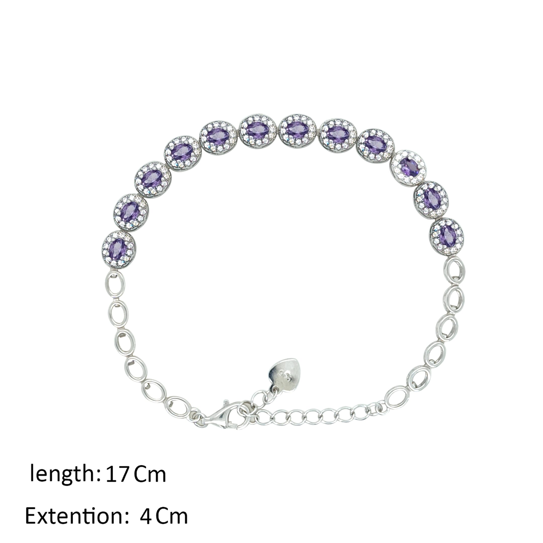 Asfour Crystal Fashion Bracelet With Tenzanite Oval Design In 925 Sterling Silver-BM0073-WN