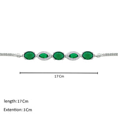 Asfour Crystal Box Chain Bracelet With Emerald Oval & Marquise Design In 925 Sterling Silver-BM0075-G