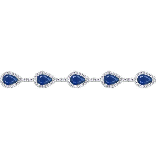Asfour Crystal Tennis Bracelet With Turquoise Pear & Emerald Zircon In 925 Sterling Silver