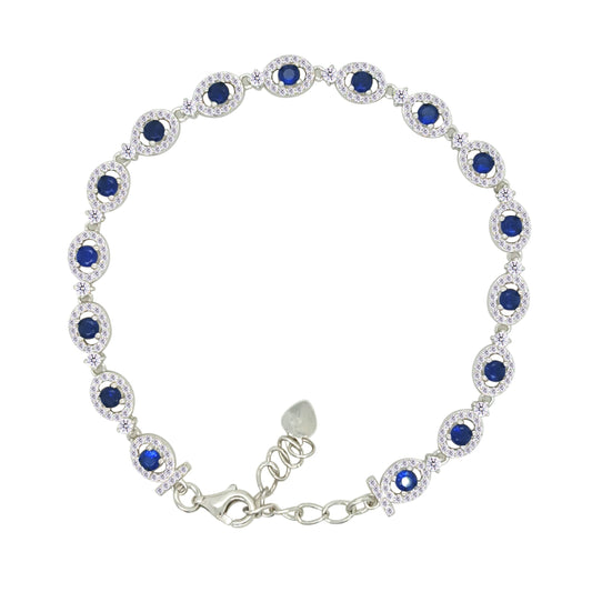 Asfour Crystal Tennis Bracelet With Turquoise Pear & Emerald Zircon In 925 Sterling Silver