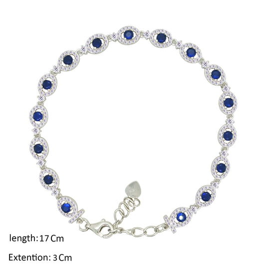 Asfour Crystal Tennis Bracelet With Blue Zircon Stones In 925 Sterling Silver-BM0084-WB