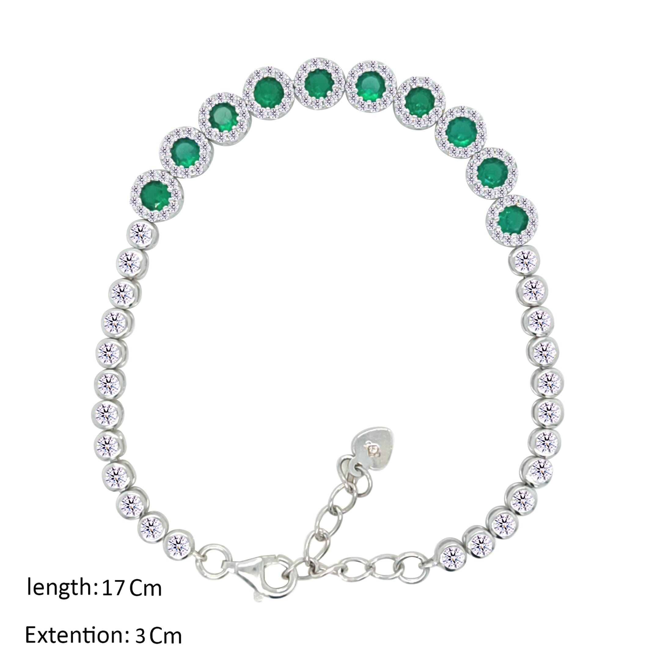Asfour Crystal Tennis Bracelet With Emerald Zircon Round Design In 925 Sterling Silver-BM0085-WG