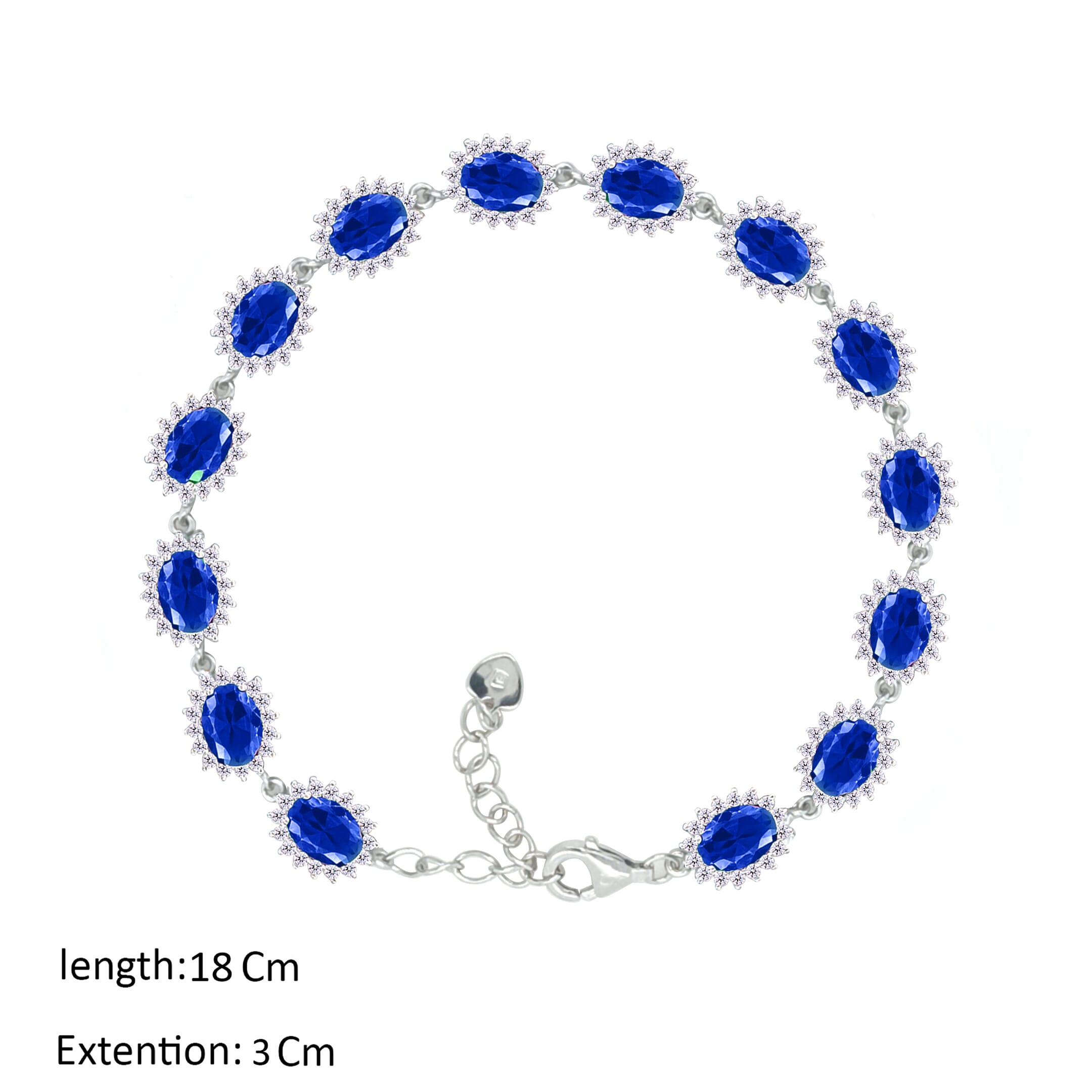 Asfour Crystal Tennis Bracelet With Blue Oval Design In 925 Sterling Silver-BM0086-B