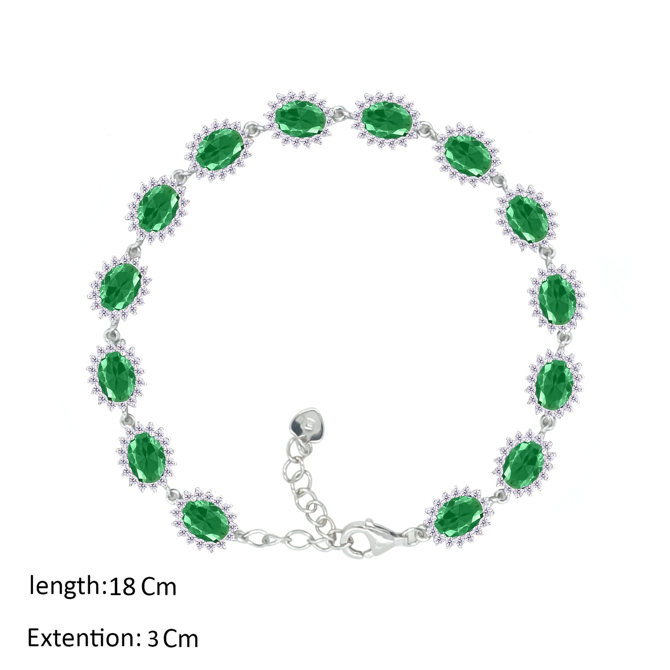 Asfour Crystal Tennis Bracelet With Emerald Oval Design In 925 Sterling Silver-BM0086-G