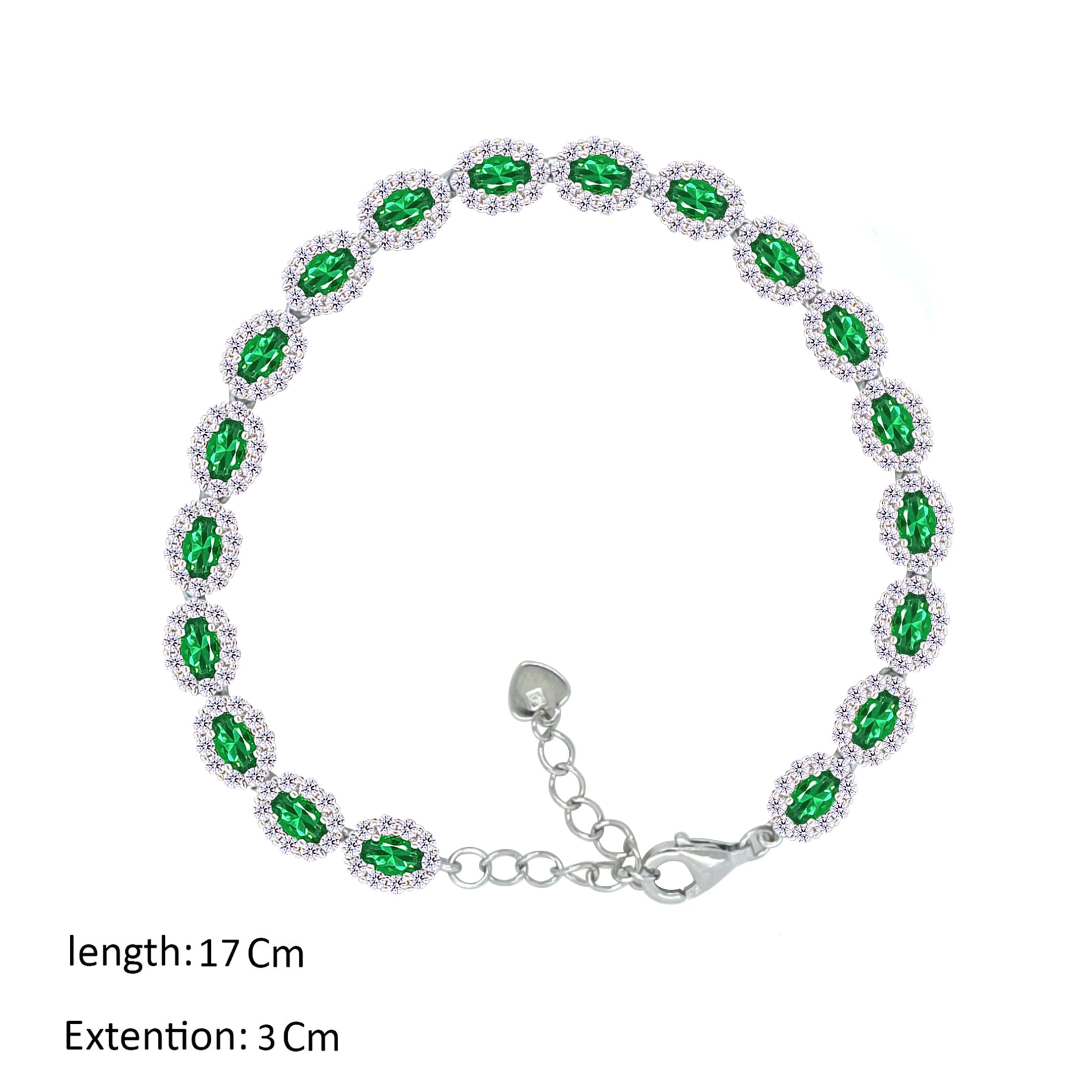 Asfour Crystal Tennis Bracelet With Emerald Oval Design In 925 Sterling Silver-BM0087-WG