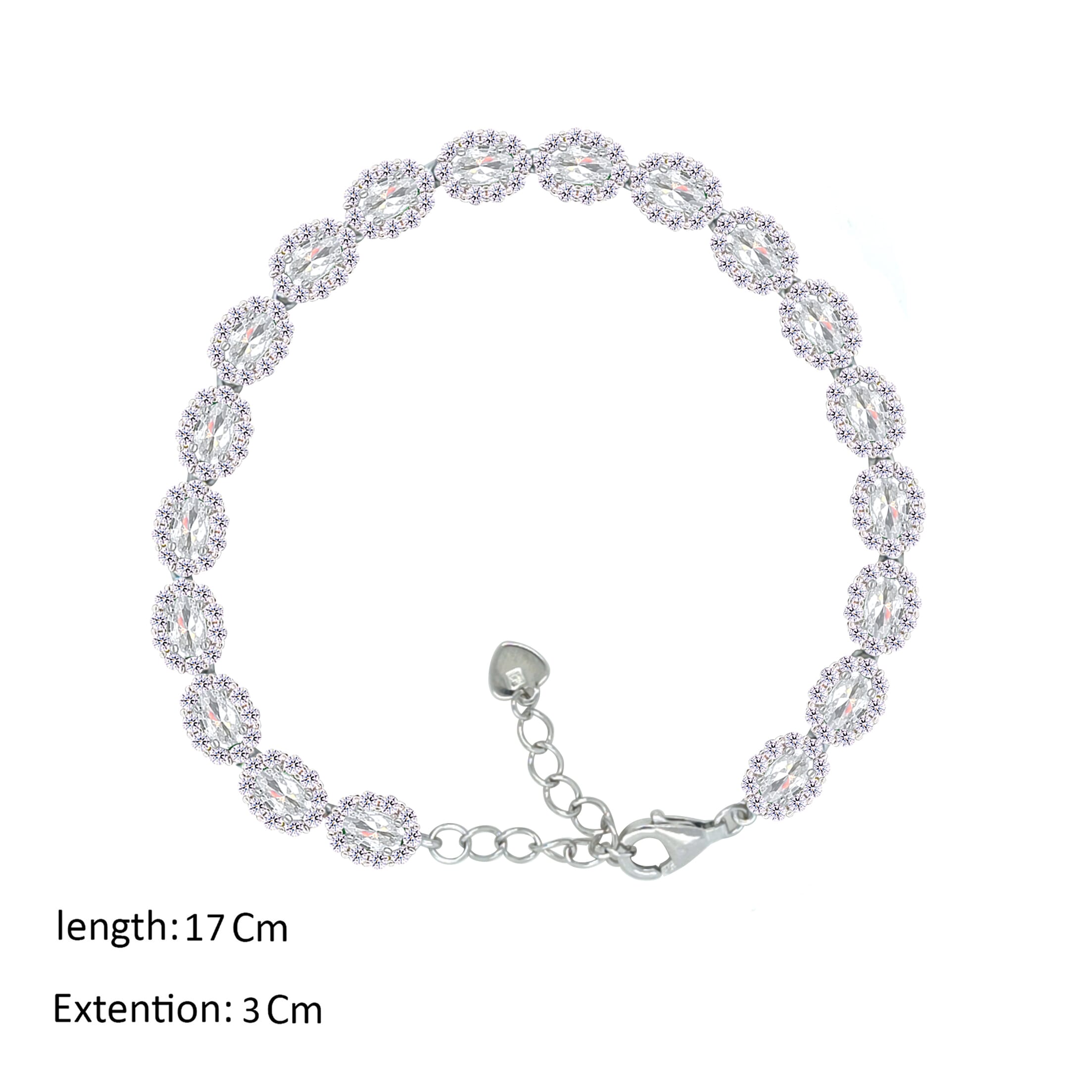 Asfour Crystal Tennis Bracelet With Zircon Oval Design In 925 Sterling Silver-BM0087