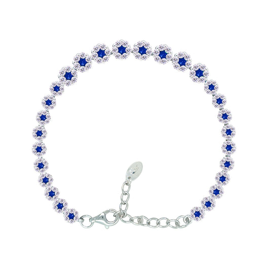 Asfour Crystal Tennis Bracelet With Turquoise Pear & Emerald Zircon In 925 Sterling Silver