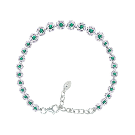 Asfour Crystal Tennis Bracelet With Turquoise Pear & Emerald Zircon In 925 Sterling Silver
