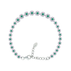 Asfour Crystal Tennis Bracelet With Turquoise Pear & Emerald Zircon In 925 Sterling Silver