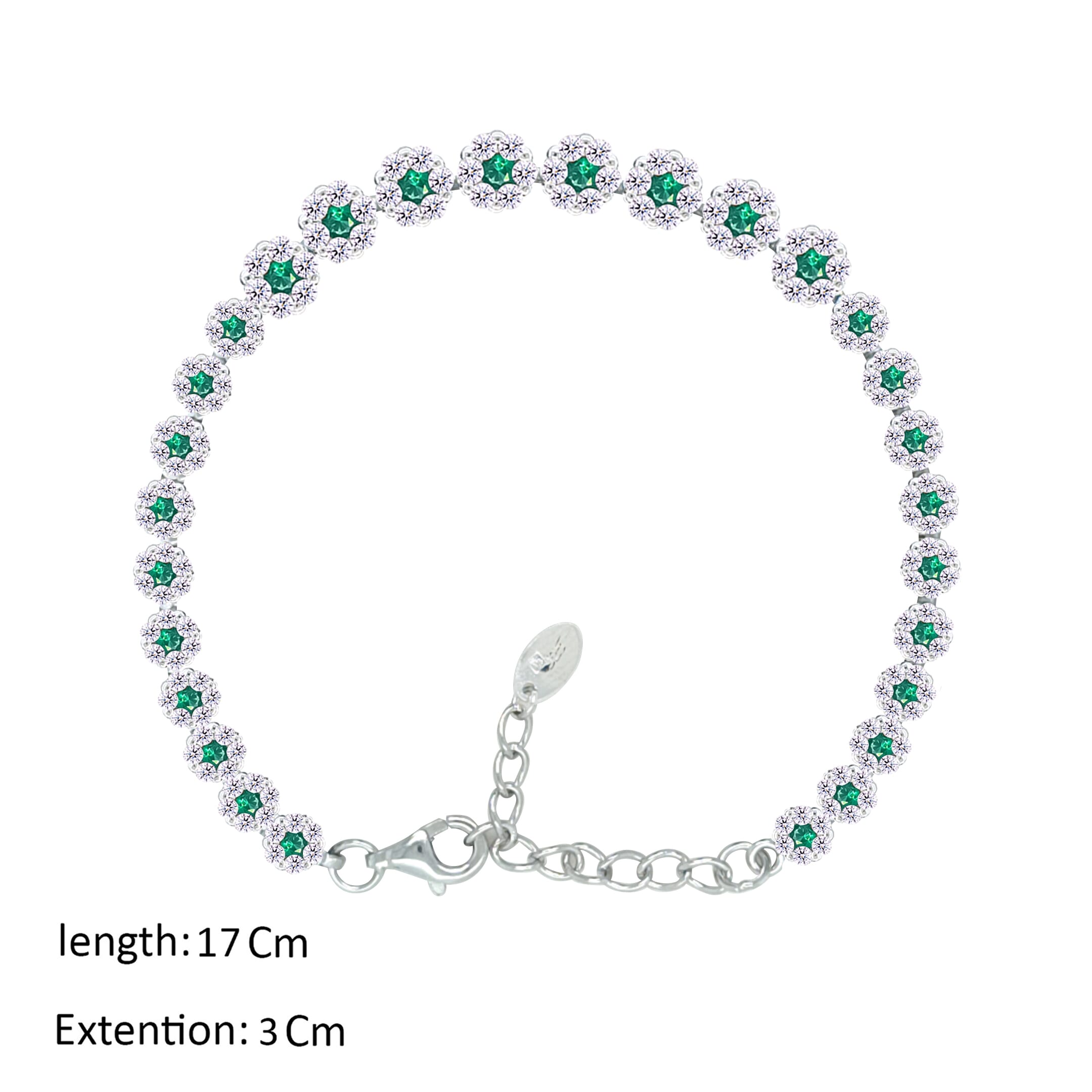 Asfour Crystal Tennis Bracelet With Emerald Zircon Stones In 925 Sterling Silver-BM0092-WG