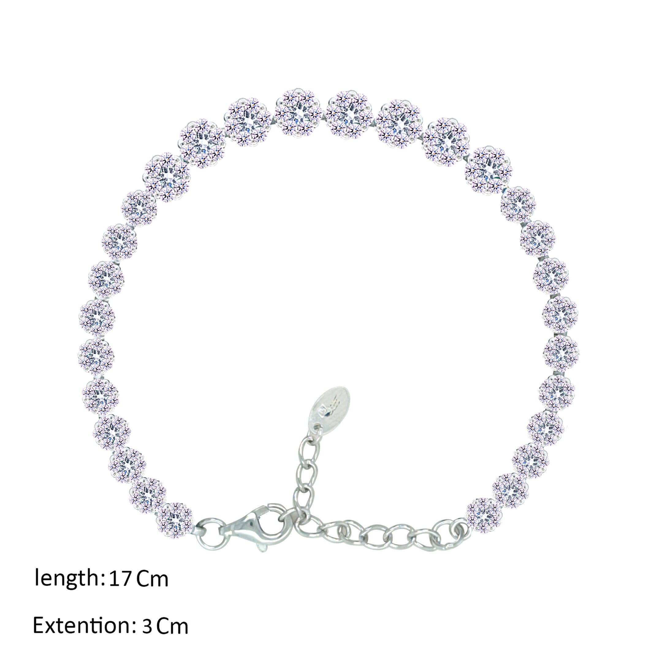 Asfour Crystal Tennis Bracelet With Round Zircon Stones In 925 Sterling Silver-BM0092