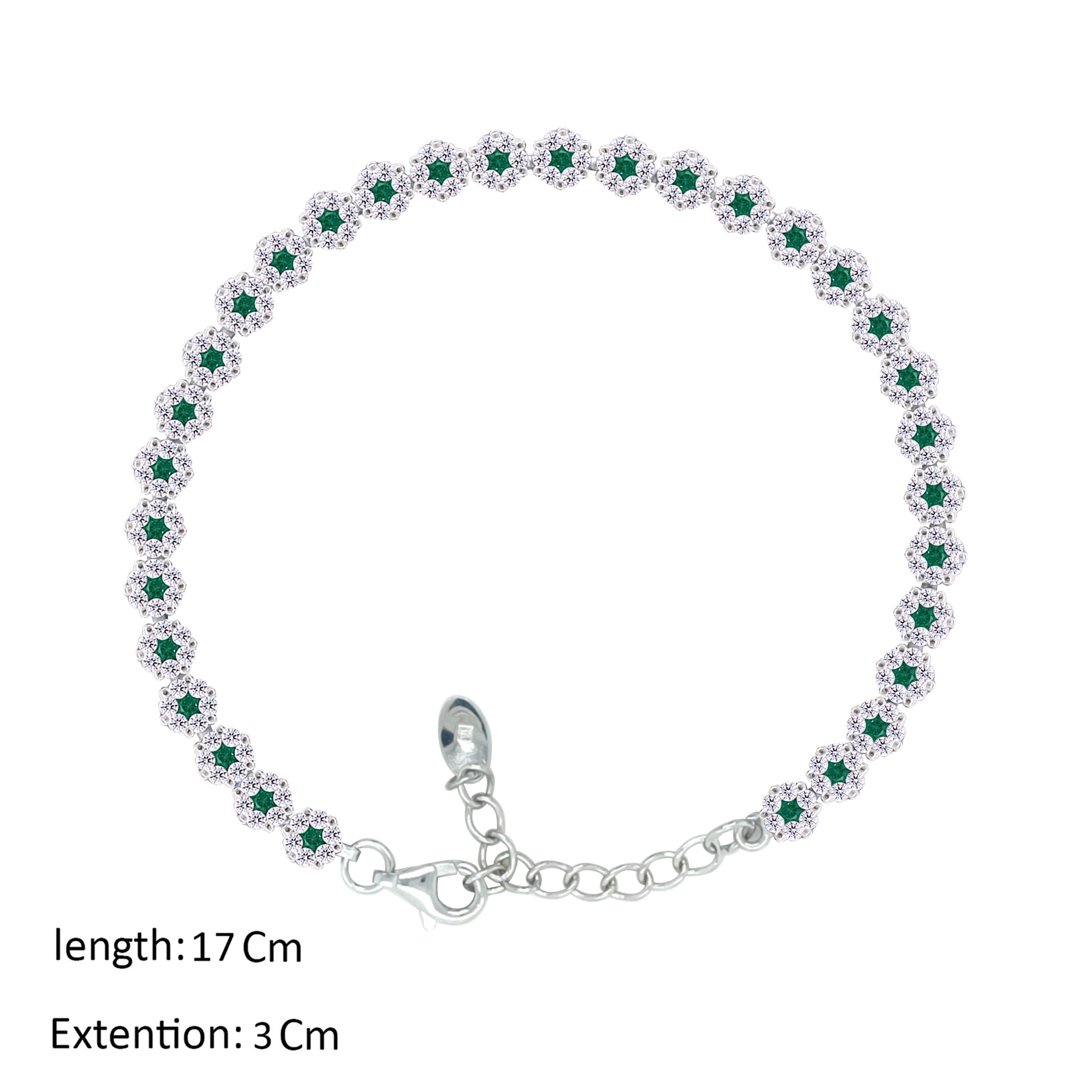Asfour Crystal Tennis Bracelet With Emerald Zircon Stones In 925 Sterling Silver-BM0093-WG