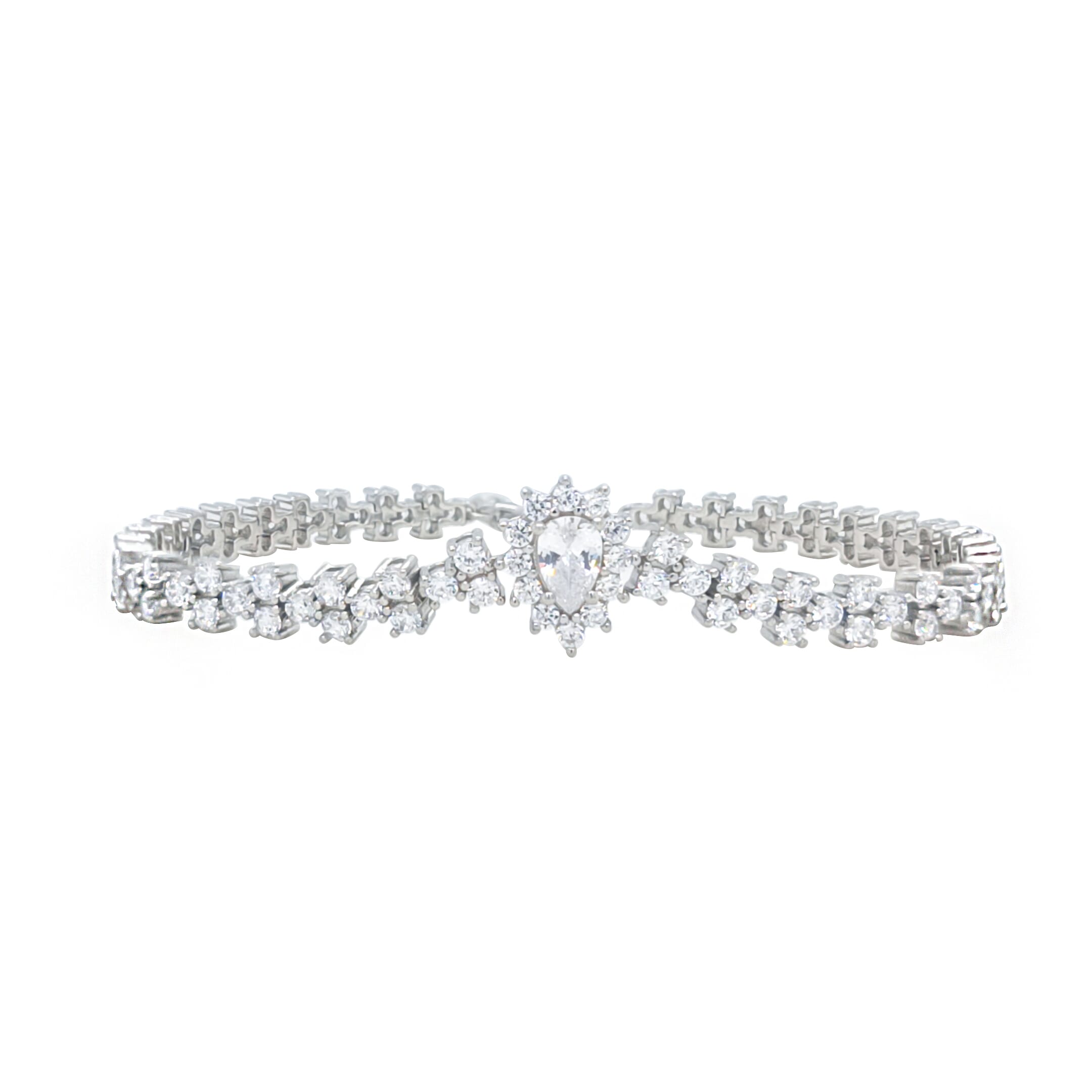 Asfour Crystal Tennis Bracelet With Turquoise Pear & Emerald Zircon In 925 Sterling Silver