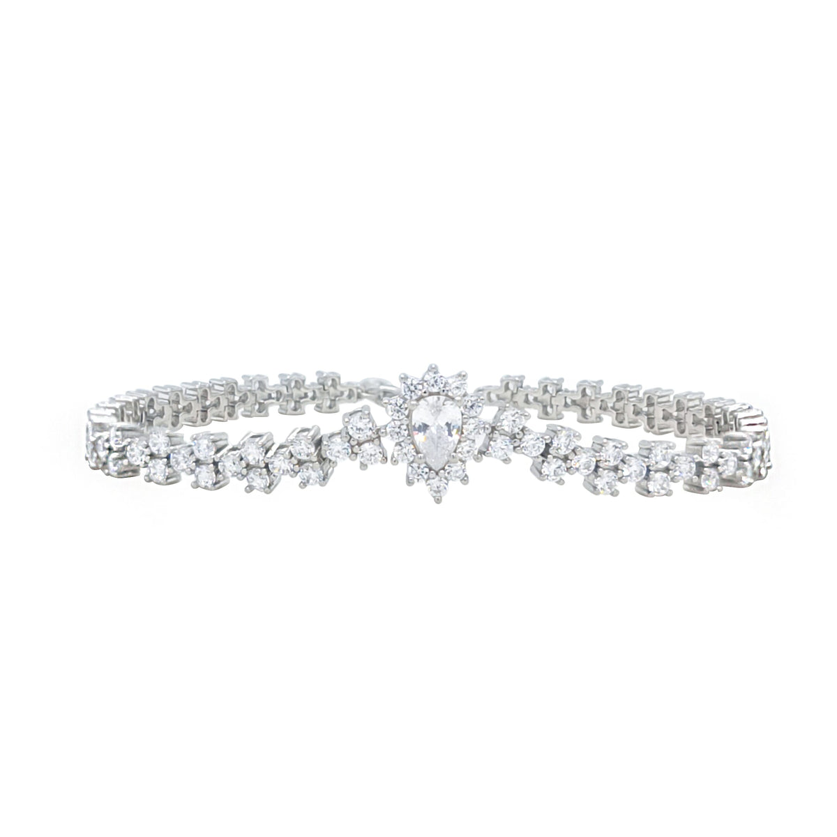 Asfour Crystal Tennis Bracelet With Turquoise Pear & Emerald Zircon In 925 Sterling Silver