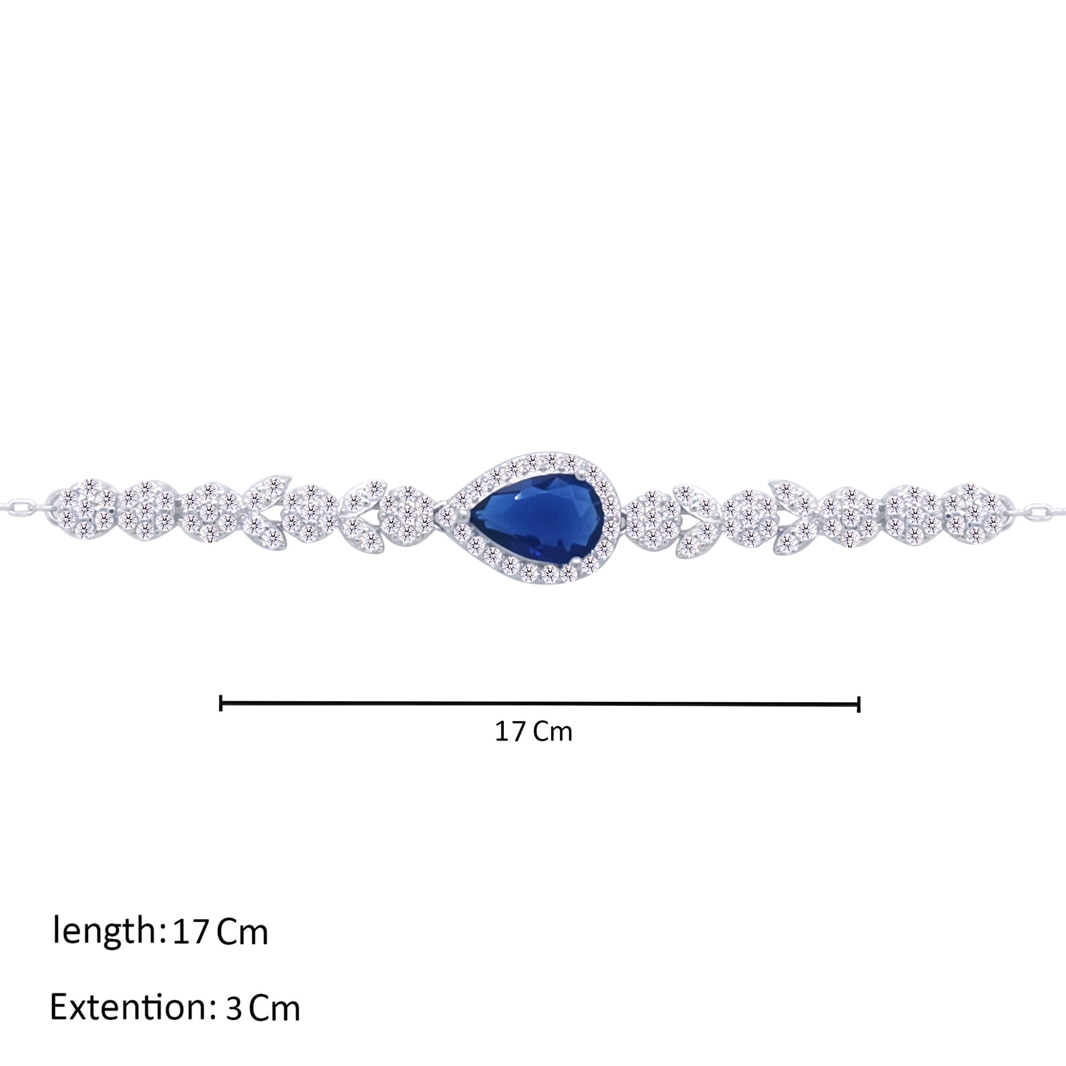 Asfour Crystal Chain Bracelet With Blue Pear Design In 925 Sterling Silver-BM0096-WB