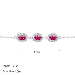Asfour Crystal Chain Bracelet With Fuchsia Oval Design In 925 Sterling Silver-BM0097-F