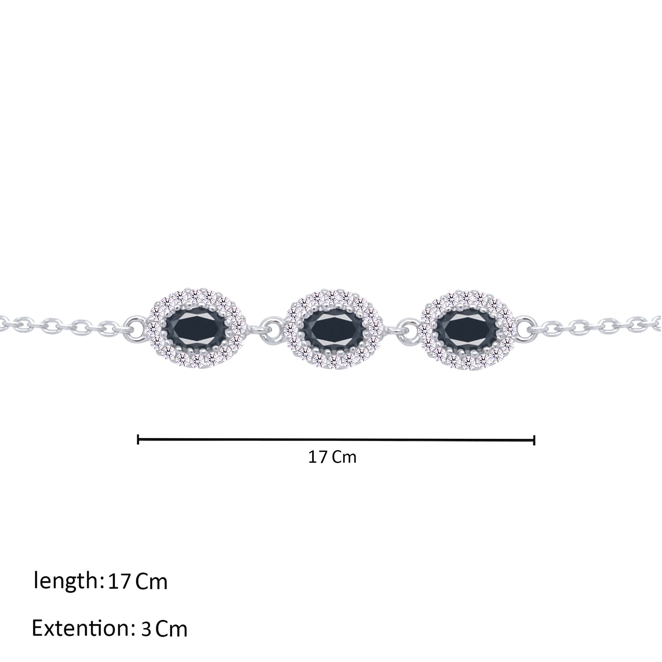 Asfour Crystal Chain Bracelet With Black Oval Design In 925 Sterling Silver-BM0097-P
